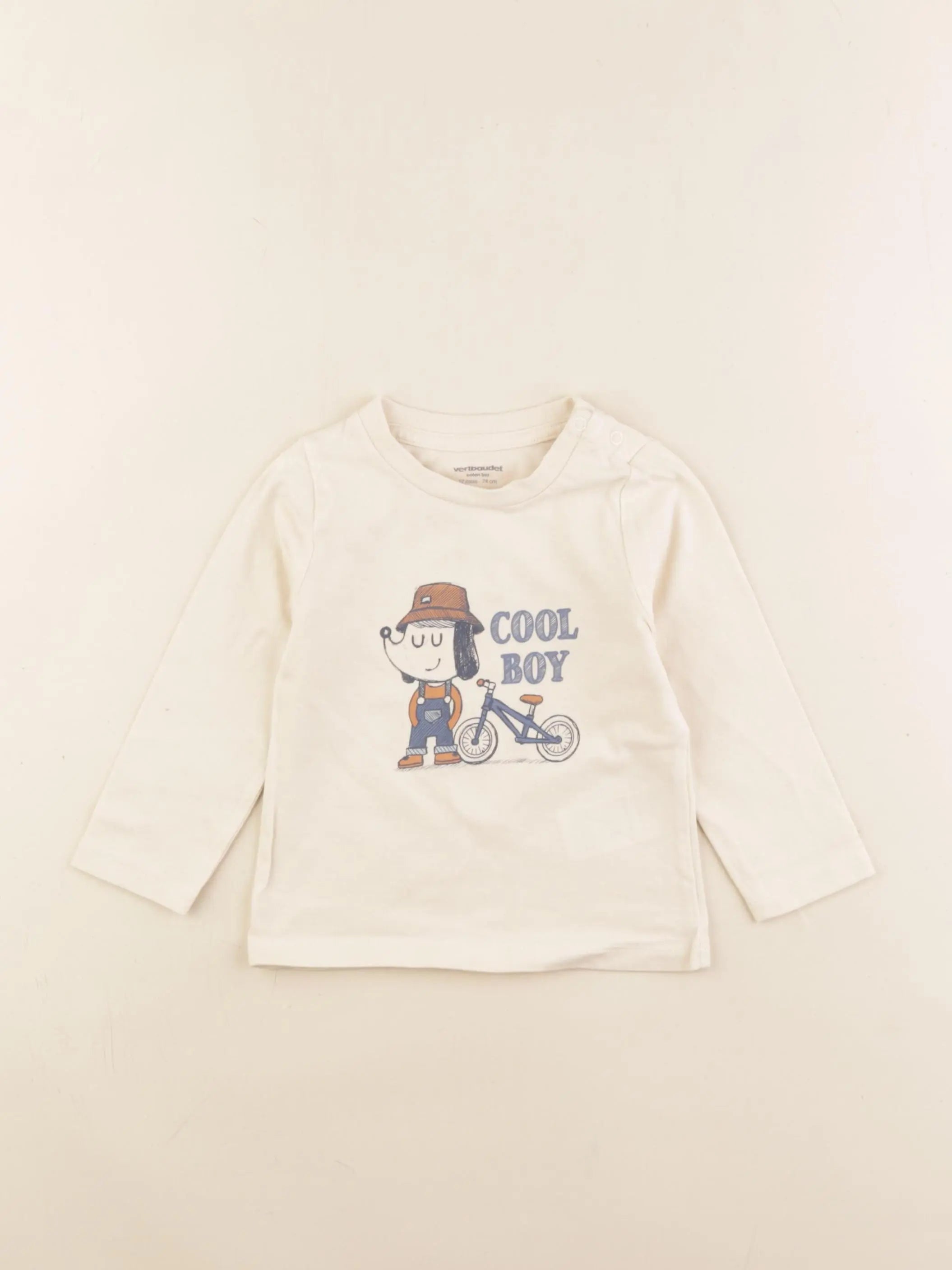Vertbaudet - tee-shirt beige - 12 mois