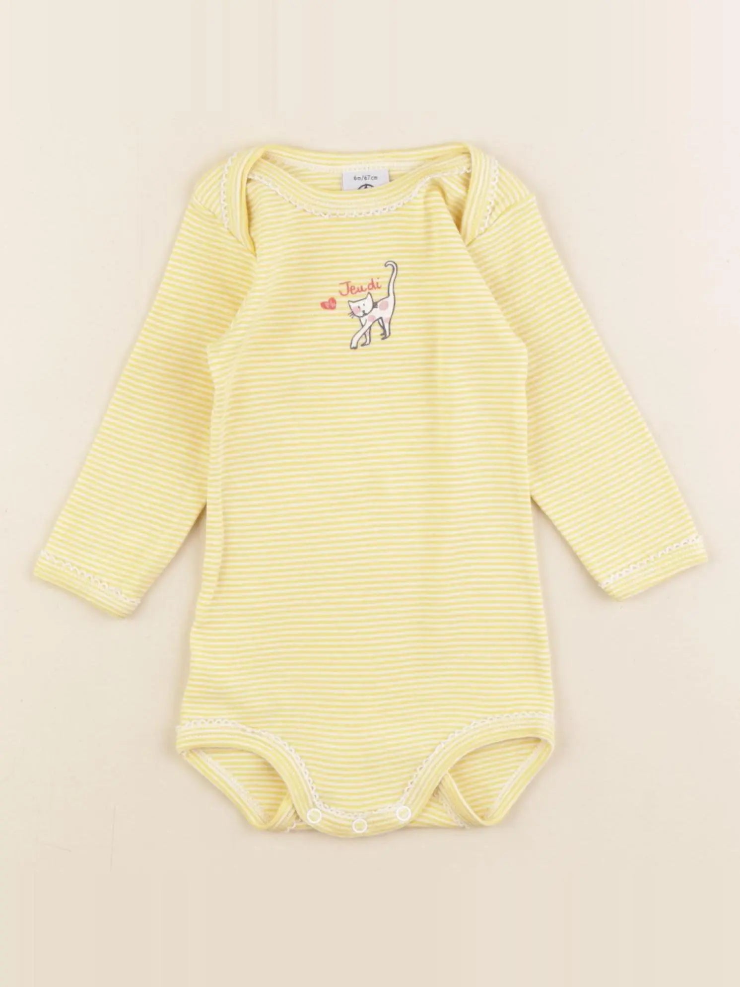 Petit Bateau - body jaune, blanc - 6 mois