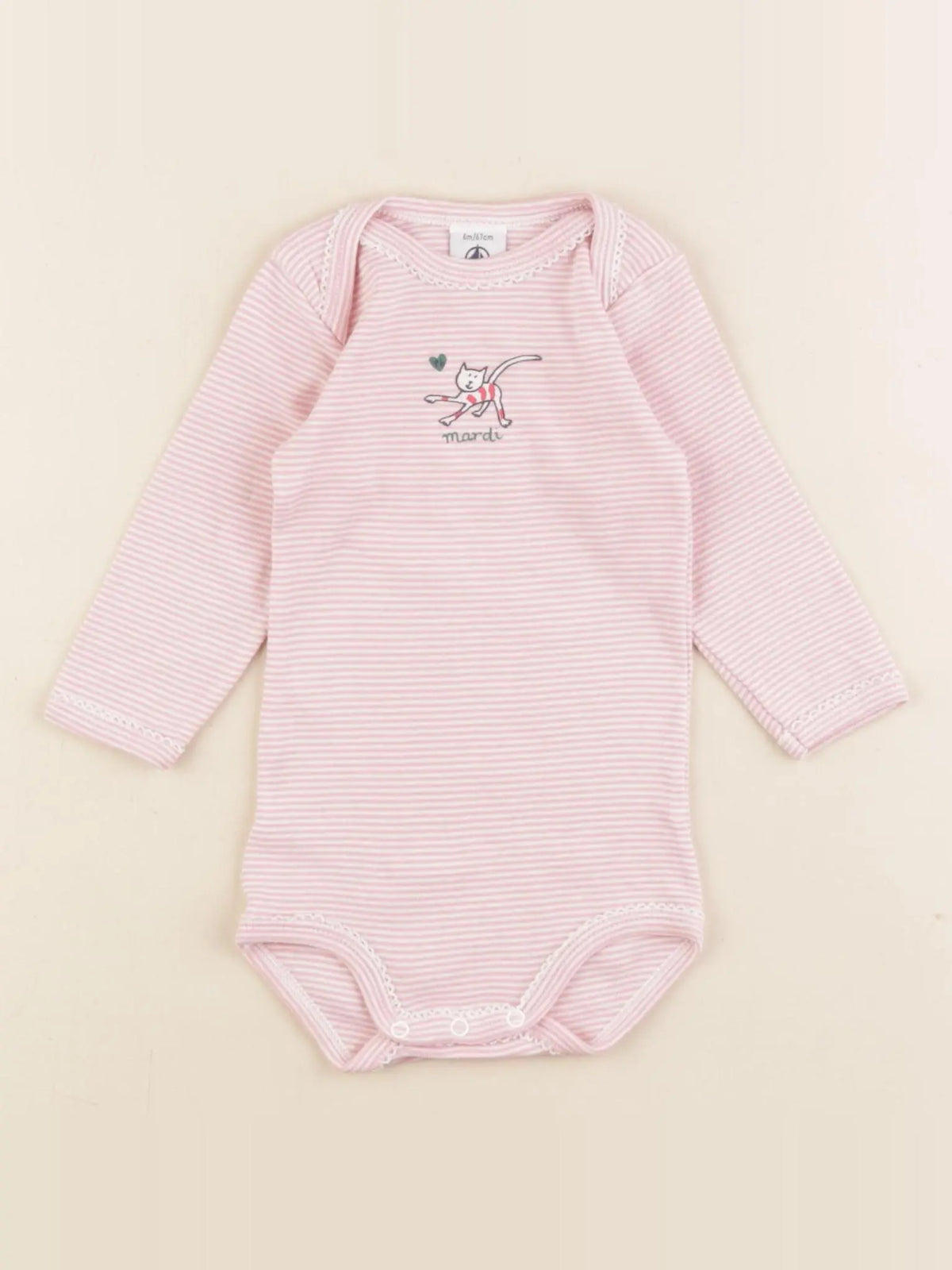 Petit Bateau - body blanc, rose - 6 mois