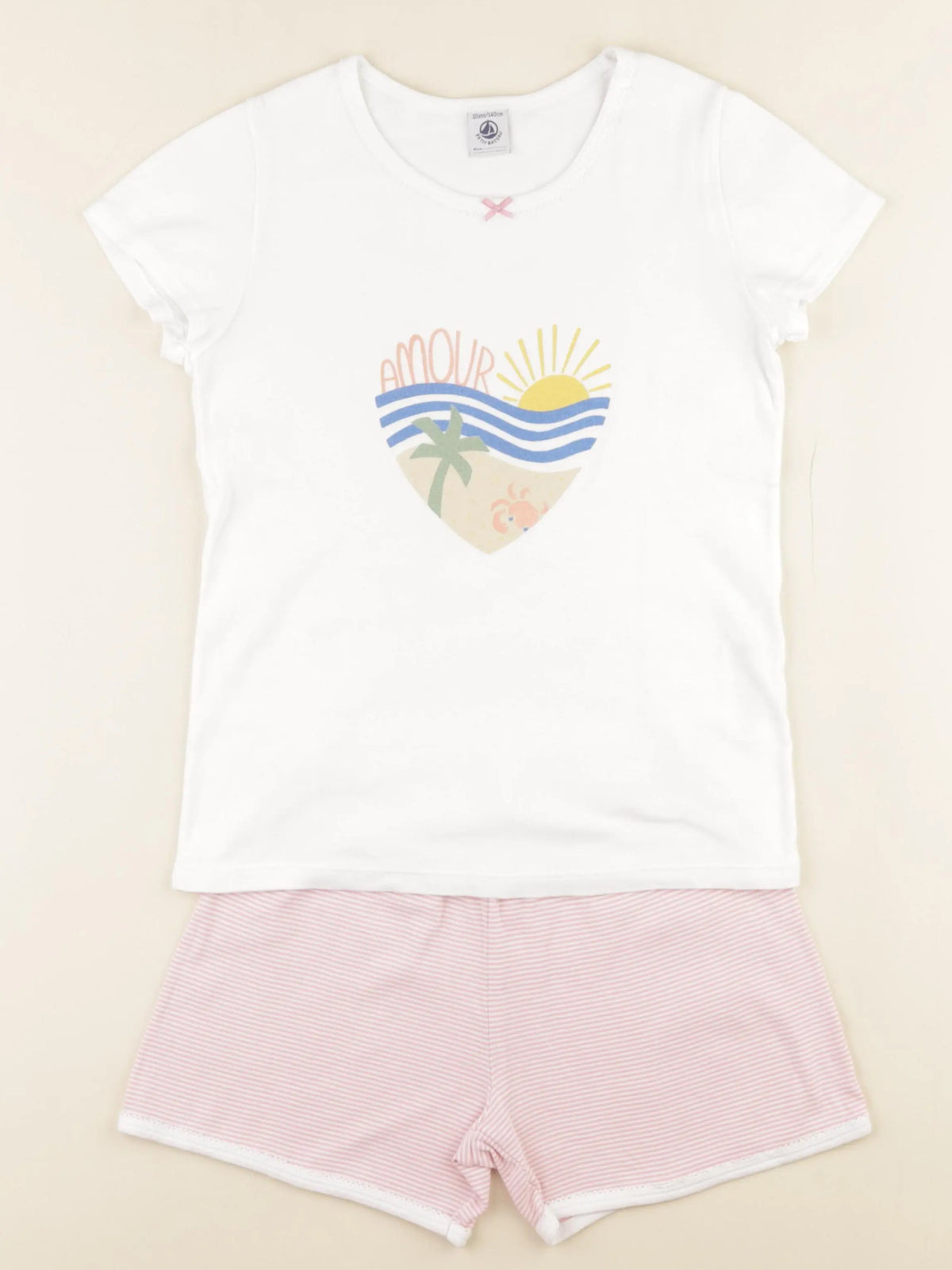 Petit Bateau - pyjama coton blanc, rose - 8 ans