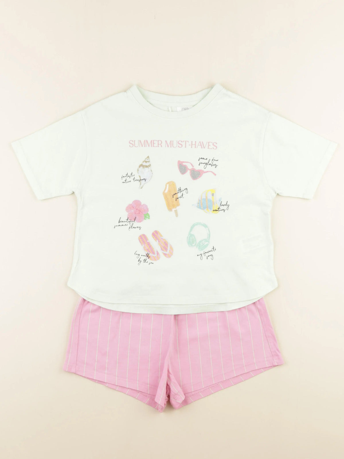 Zara - pyjama coton rose, vert - 6/7 ans