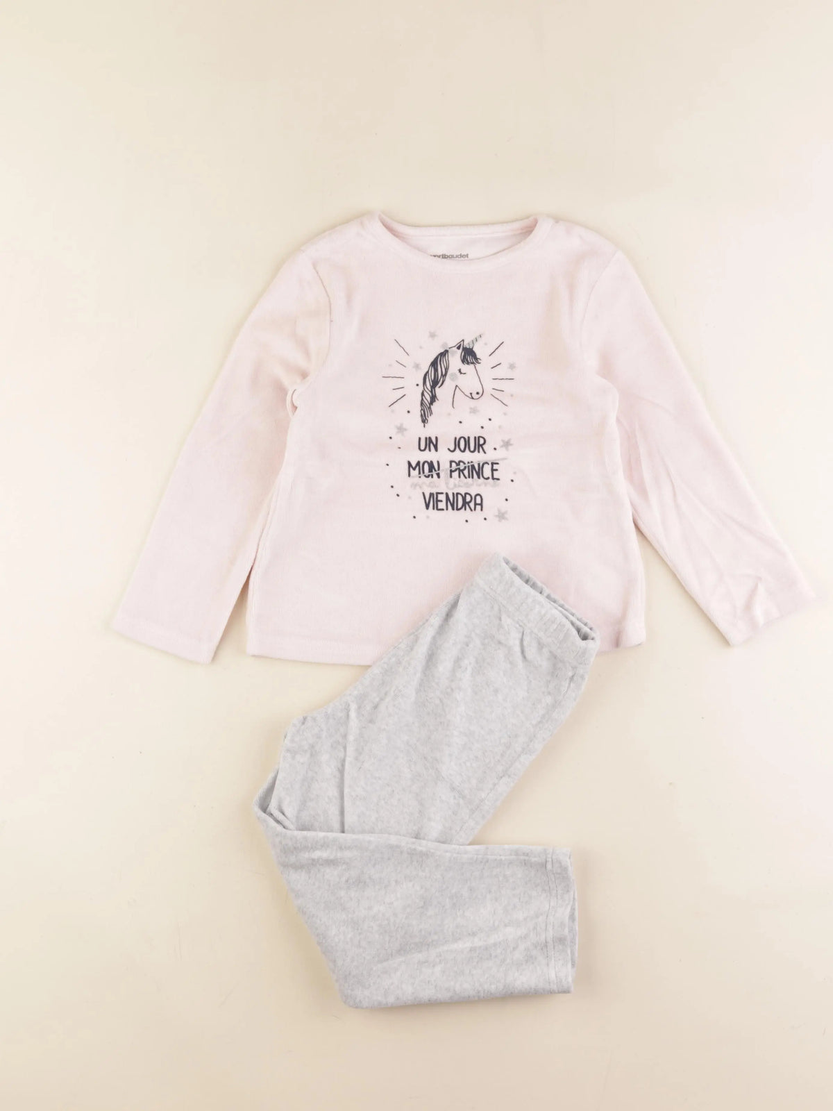 Vertbaudet - pyjama velours rose, argent, gris - 5 ans