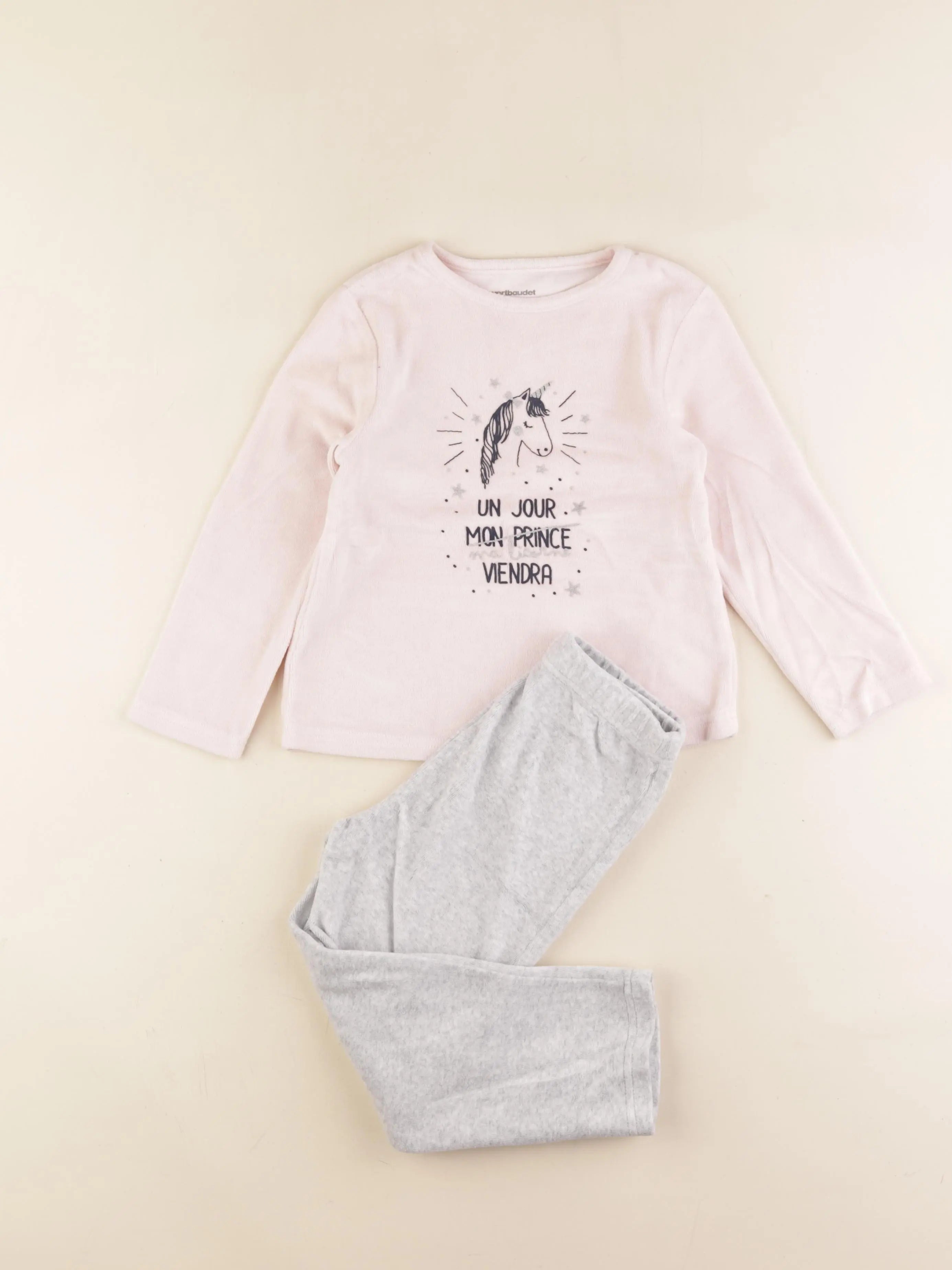 Vertbaudet - pyjama velours rose, argent, gris - 5 ans