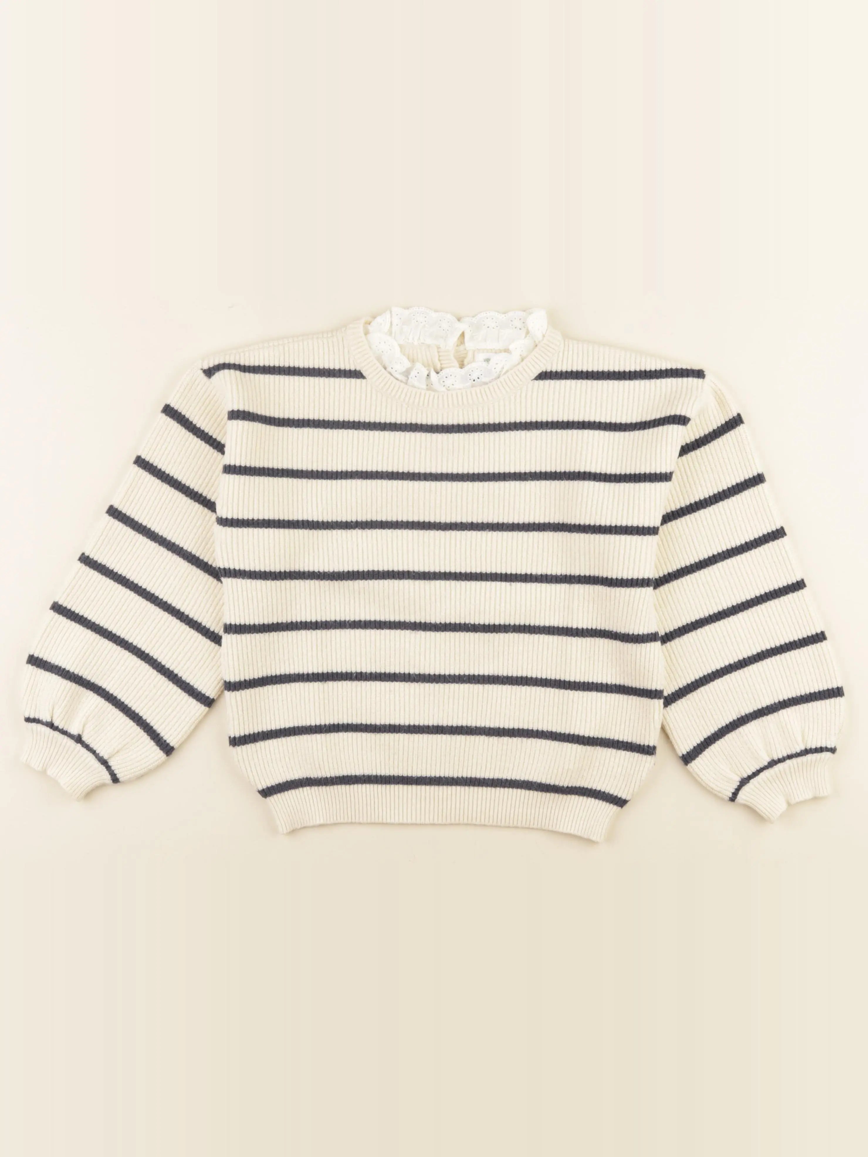 Vertbaudet - pull beige, bleu - 8 ans