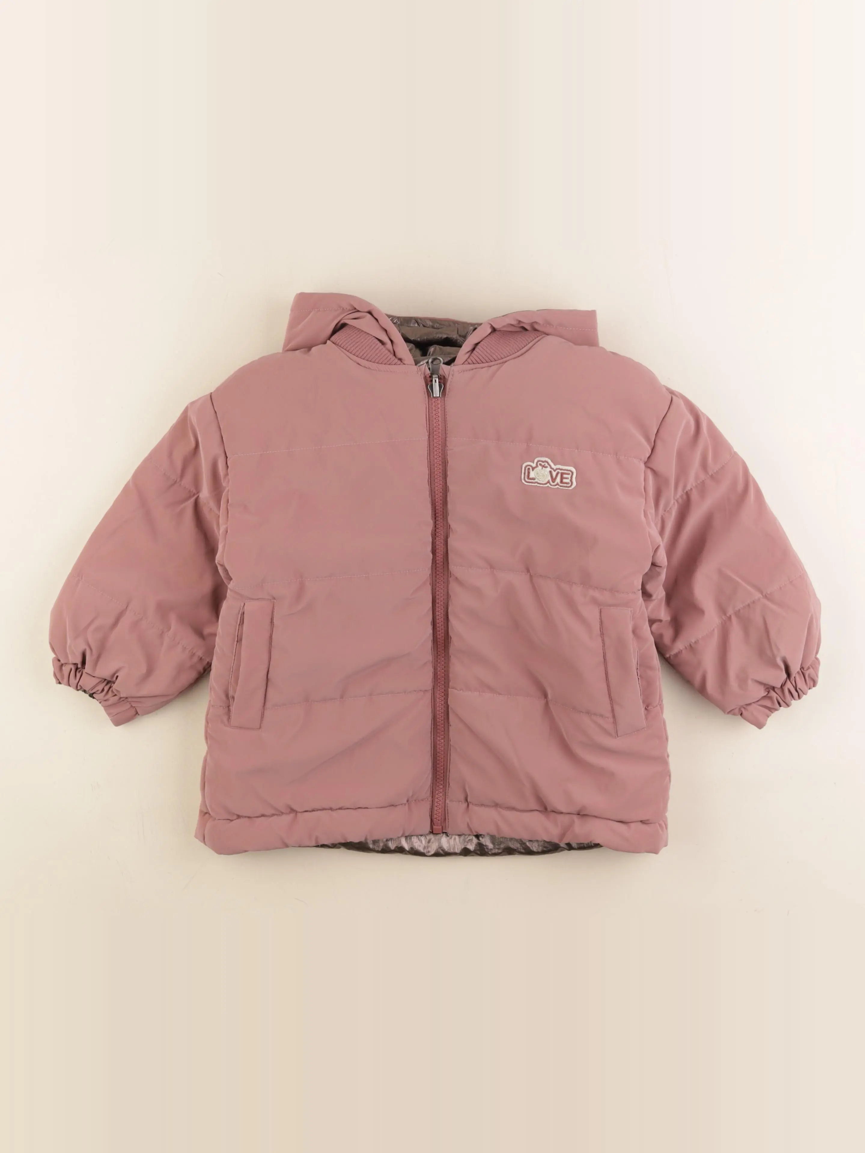 Vertbaudet - manteau réversible rose, argent - 3 ans