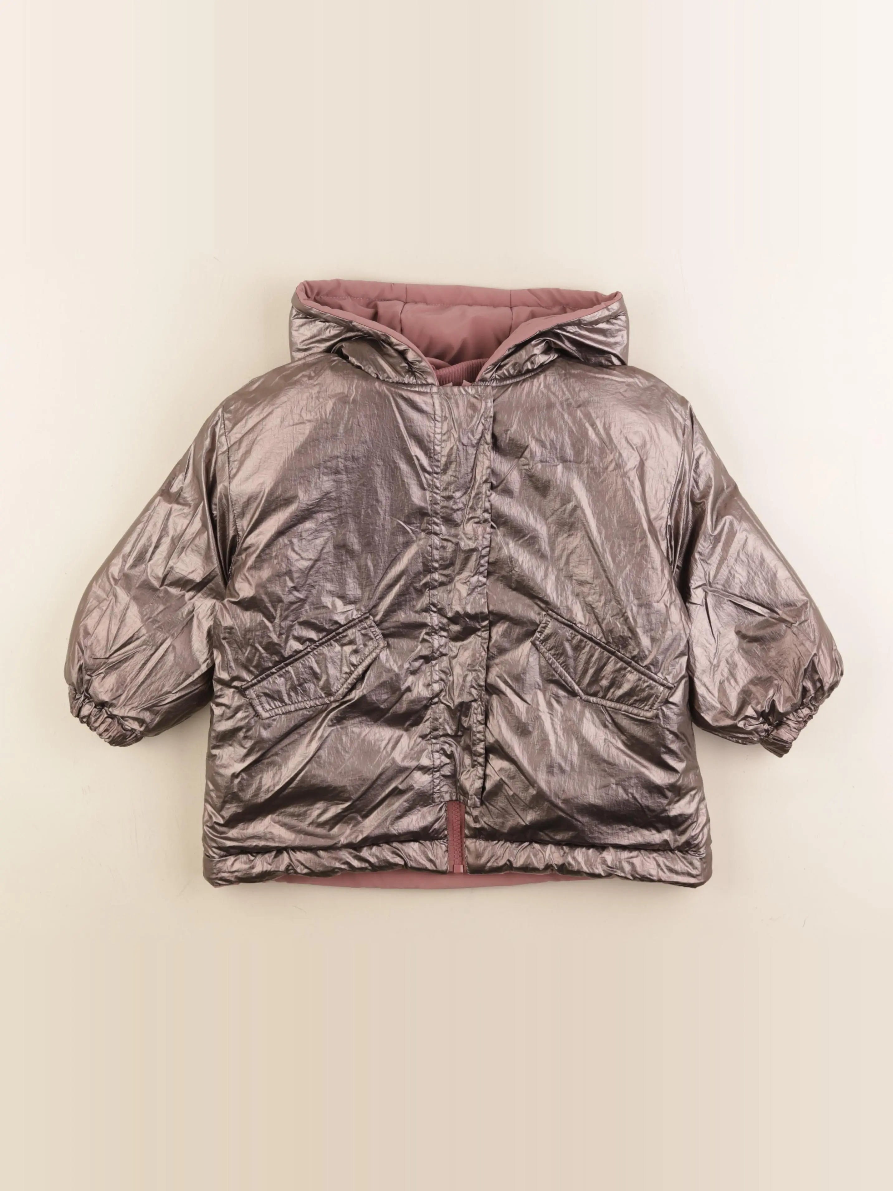 Vertbaudet - manteau réversible rose, argent - 3 ans