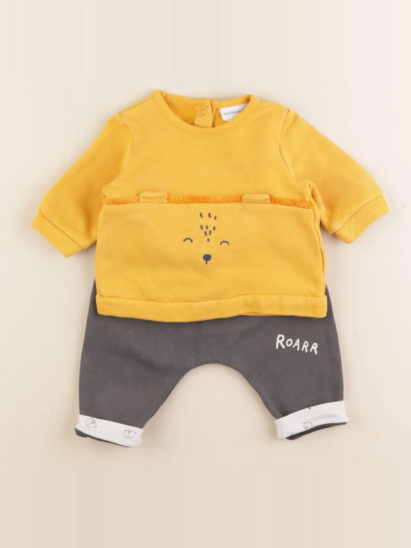 Vertbaudet - ensemble jaune, gris - 1 mois