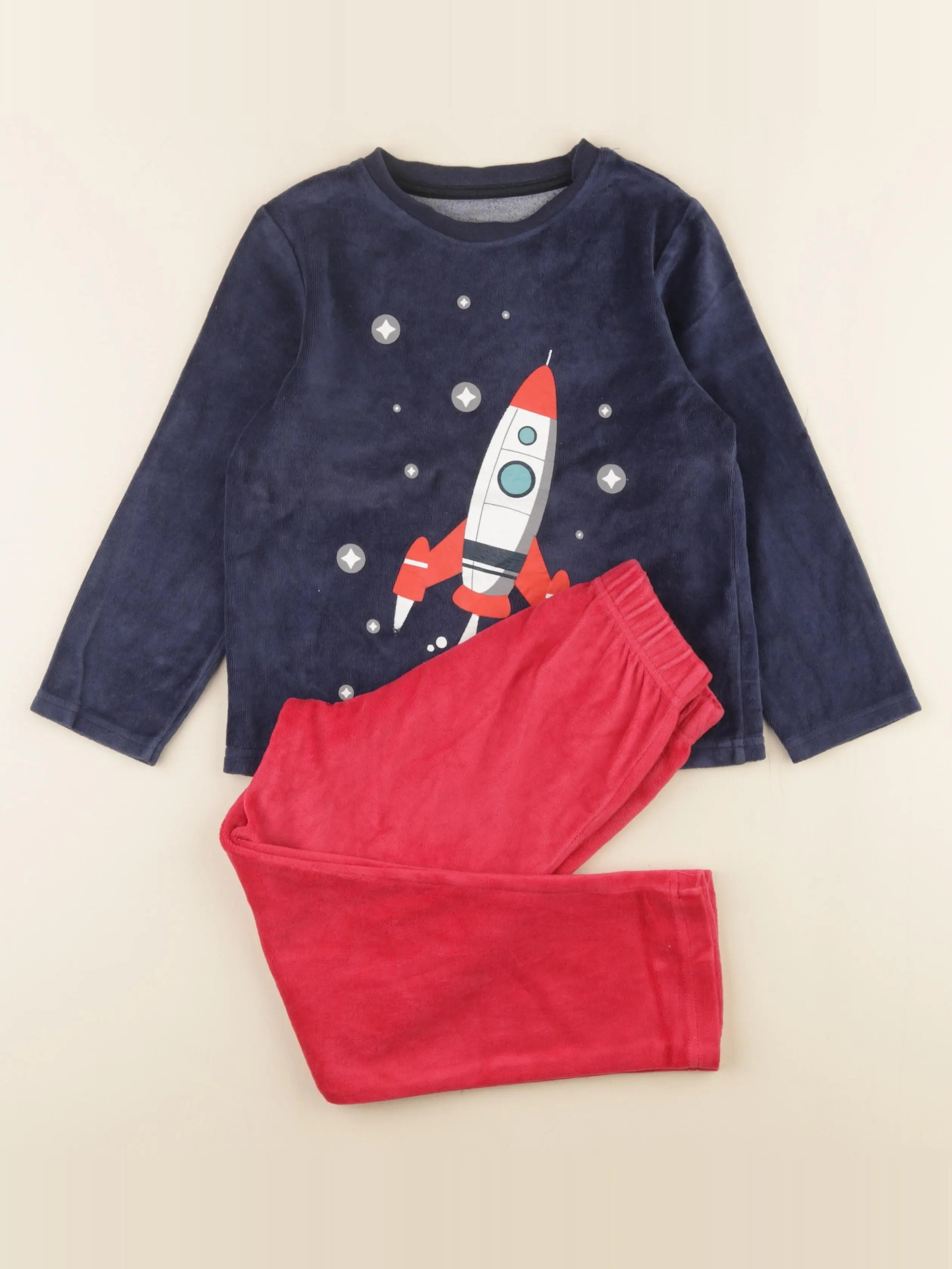 Vertbaudet - pyjama velours bleu, rouge - 6 ans