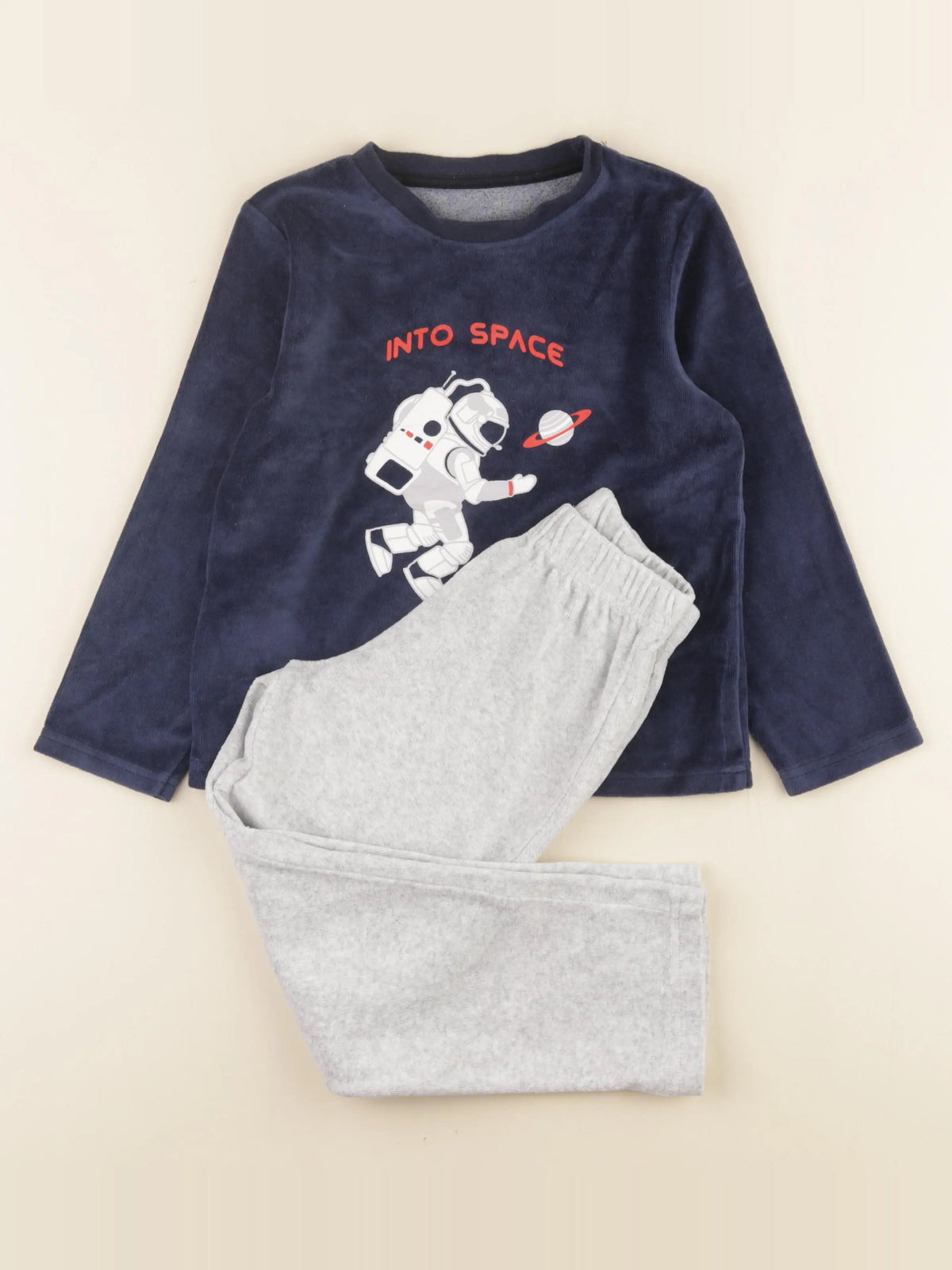 Vertbaudet - pyjama velours bleu, gris - 6 ans
