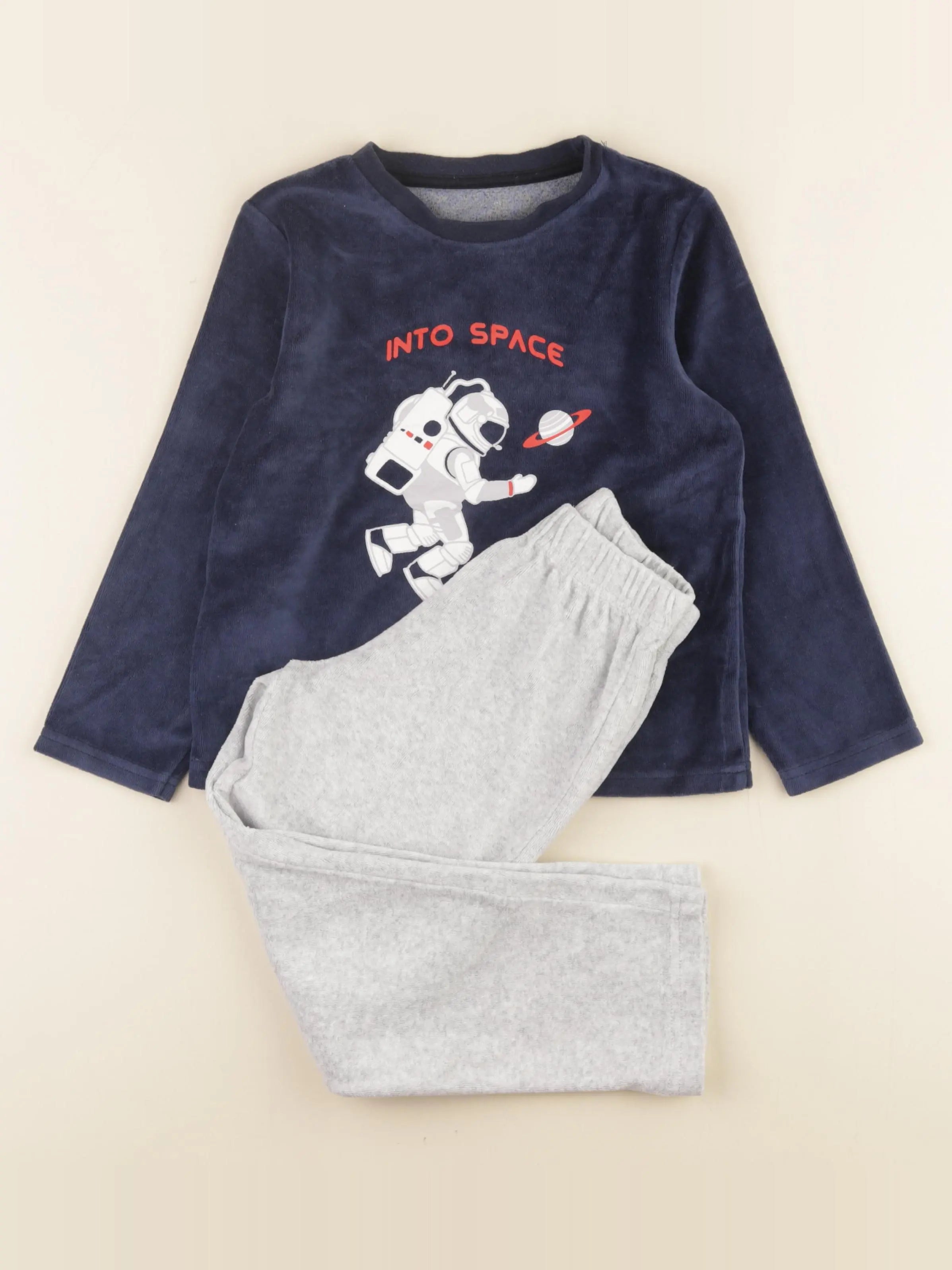 Vertbaudet - pyjama velours bleu, gris - 6 ans