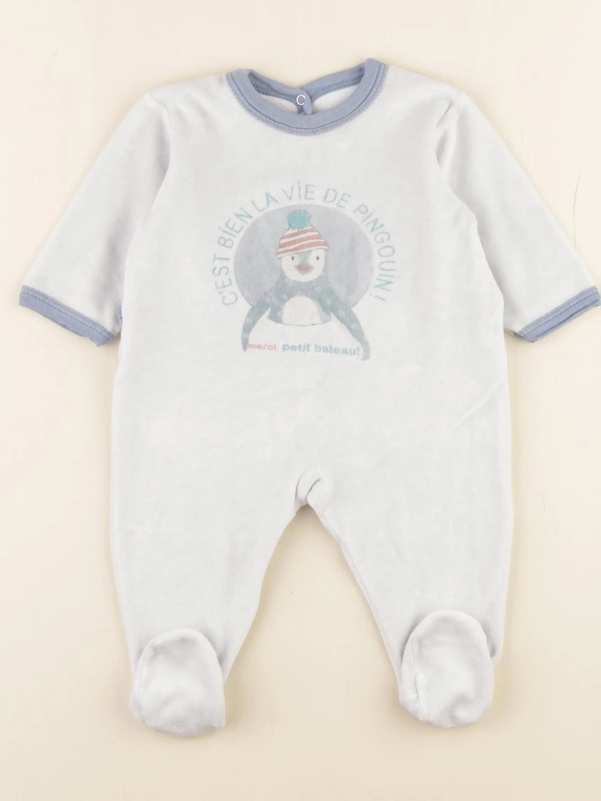 Petit Bateau - pyjama velours bleu - 6 mois