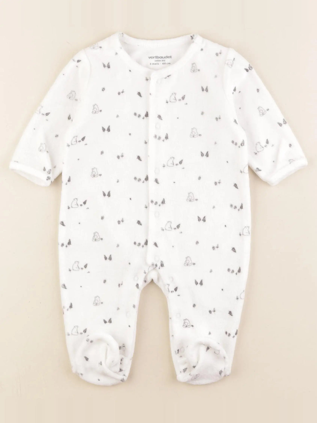 Vertbaudet - pyjama velours blanc - 3 mois