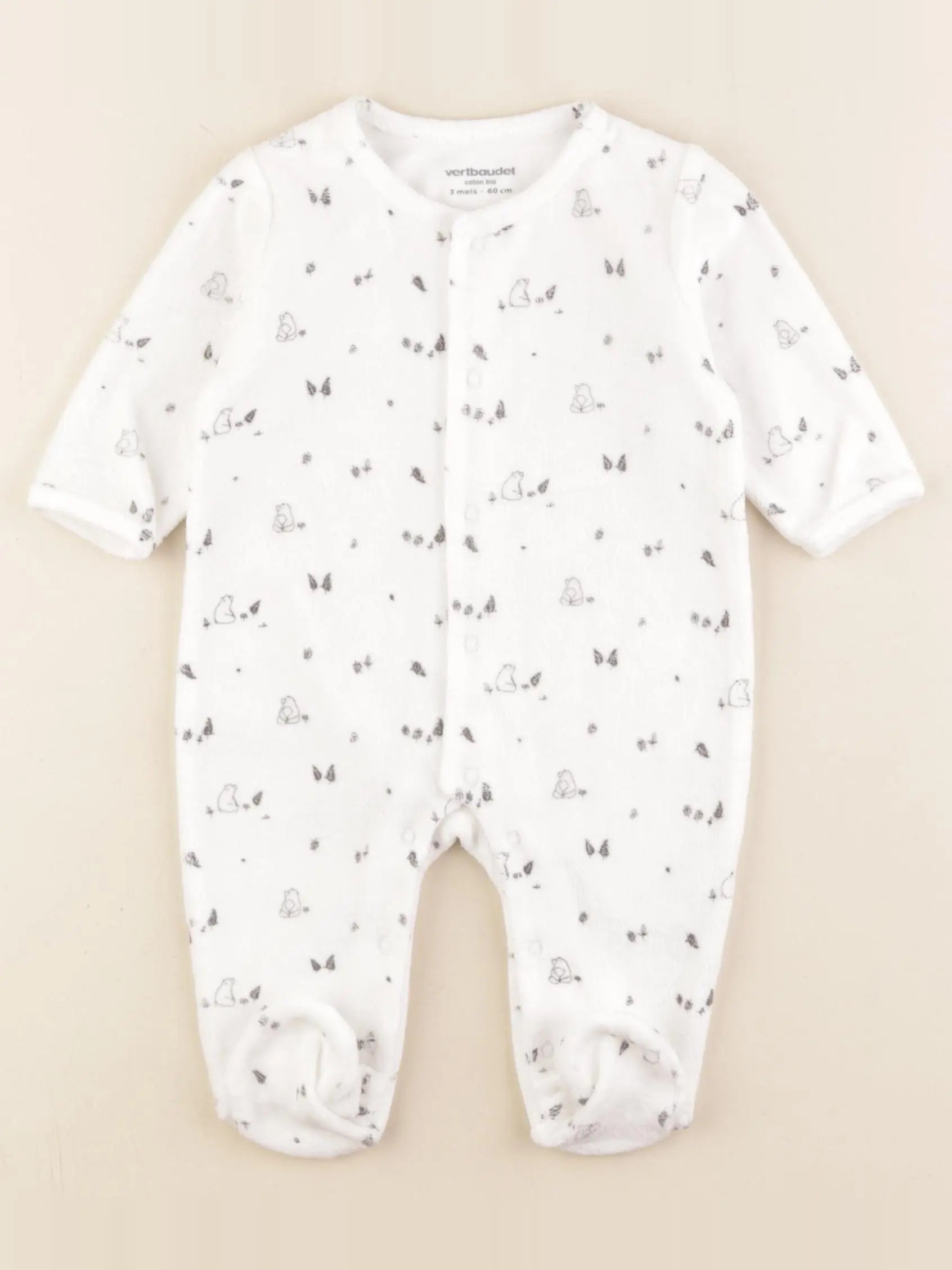 Vertbaudet - pyjama velours blanc - 3 mois