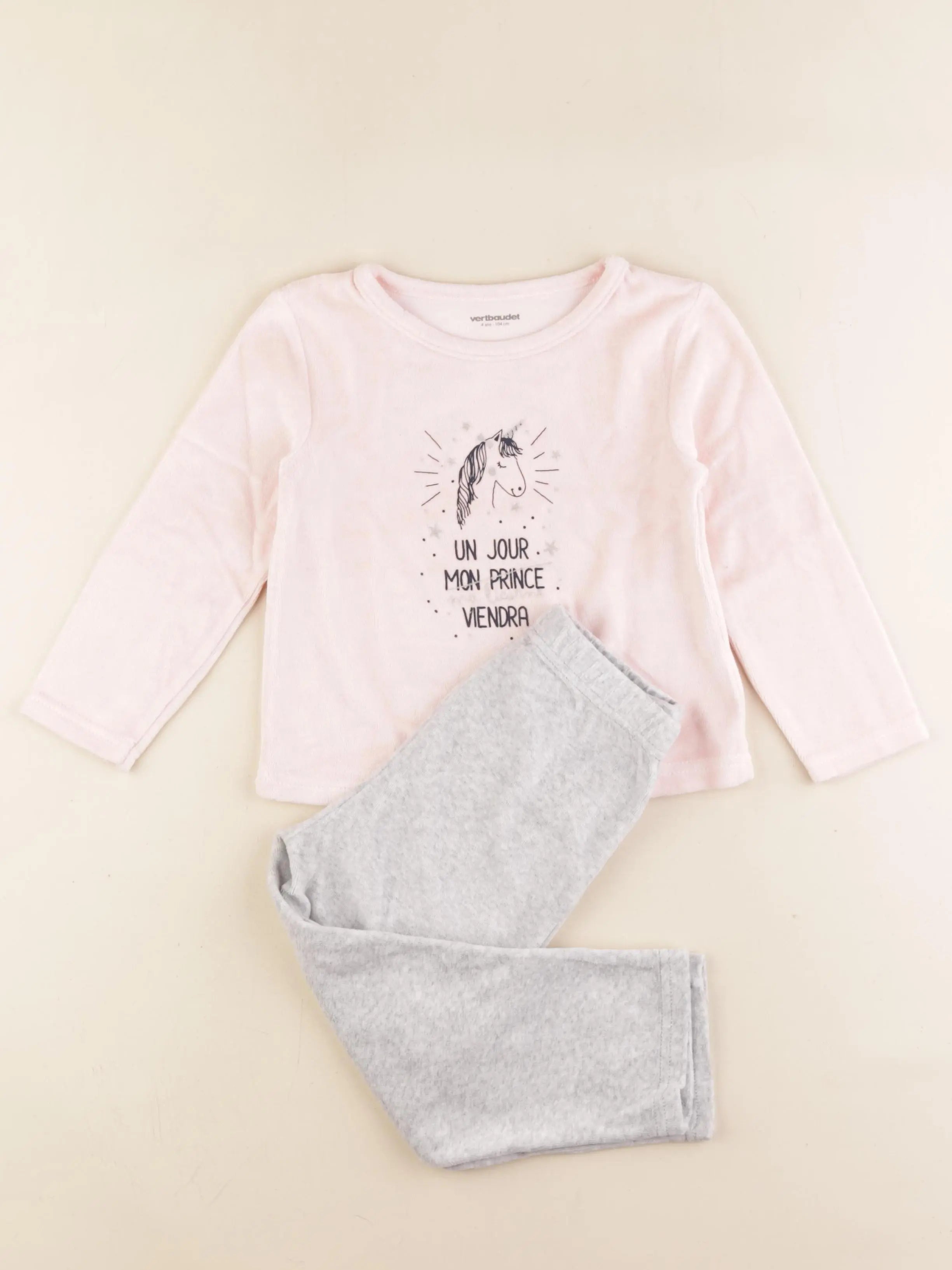 Vertbaudet - pyjama velours rose - 4 ans