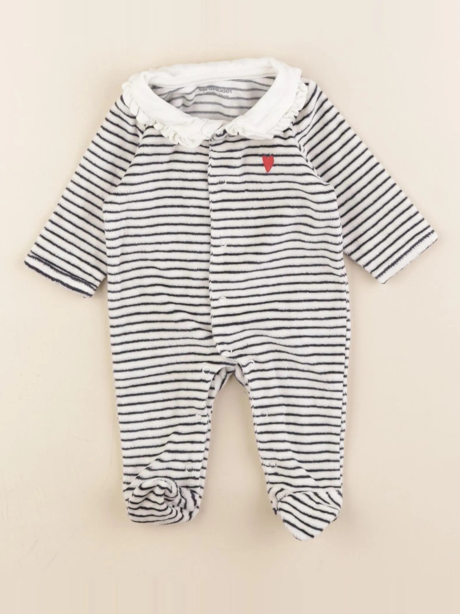 Vertbaudet - pyjama velours blanc, bleu - 1 mois