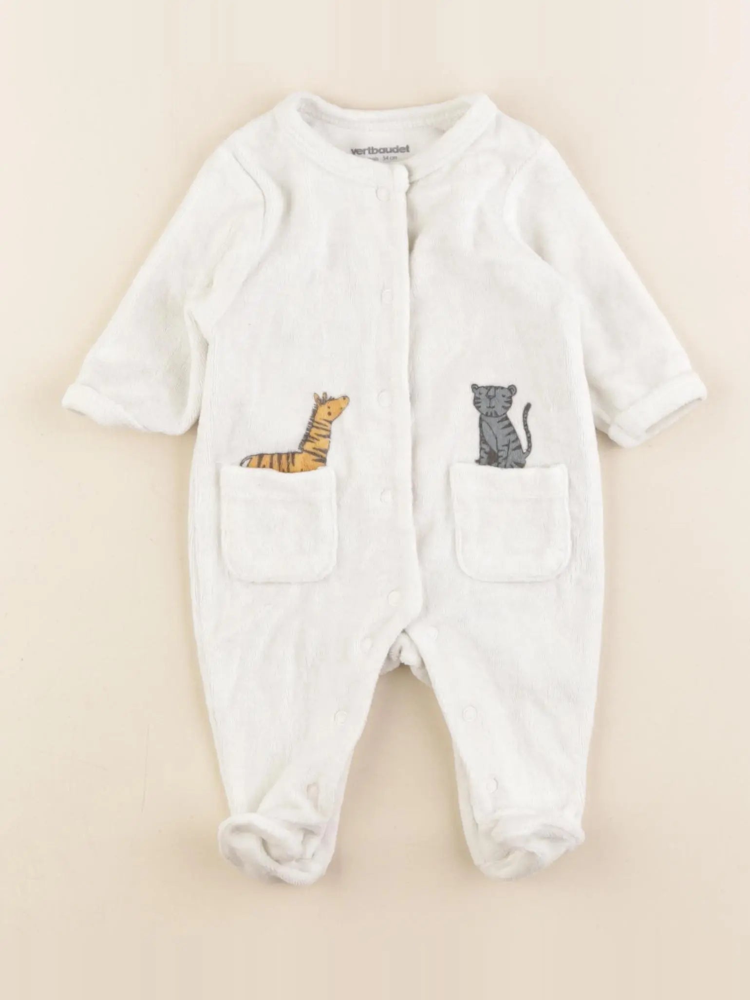 Vertbaudet - pyjama velours blanc - 1 mois