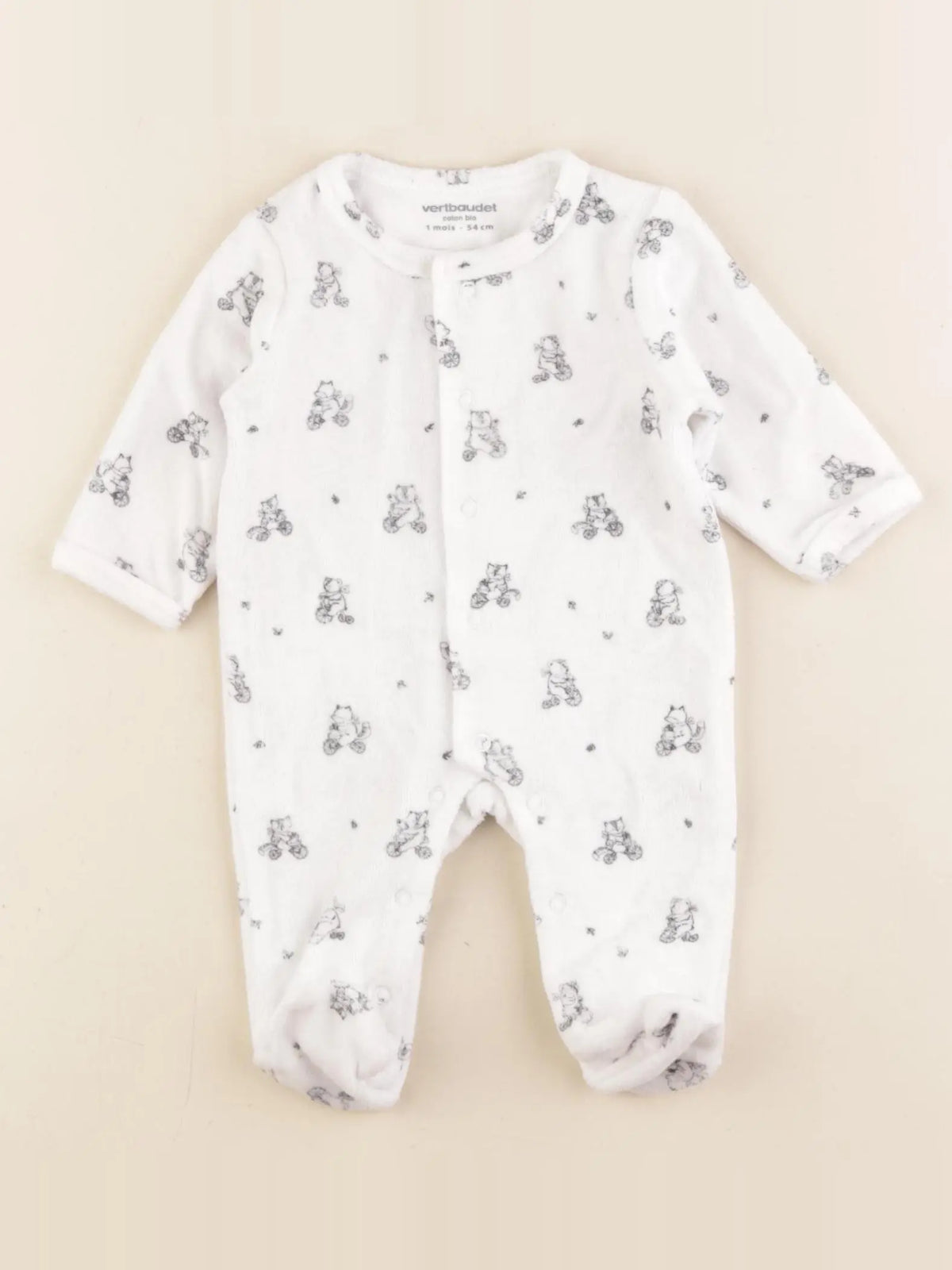 Vertbaudet - pyjama velours blanc - 1 mois