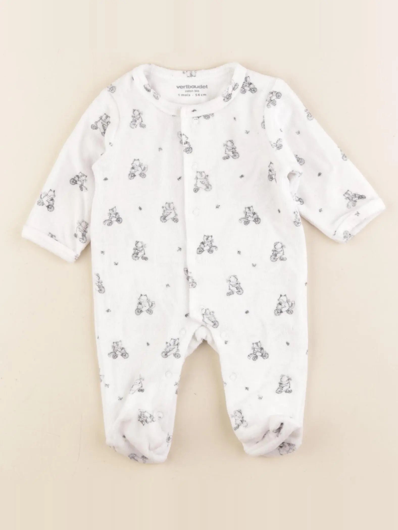 Vertbaudet - pyjama velours blanc - 1 mois