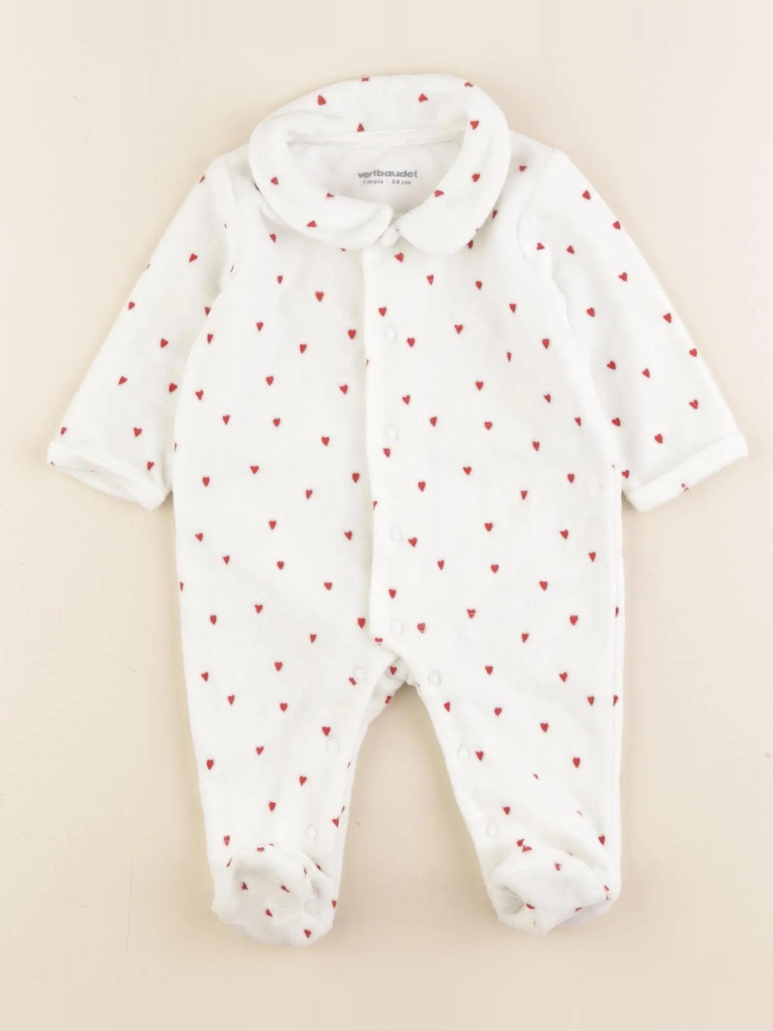 Vertbaudet - pyjama velours blanc - 1 mois