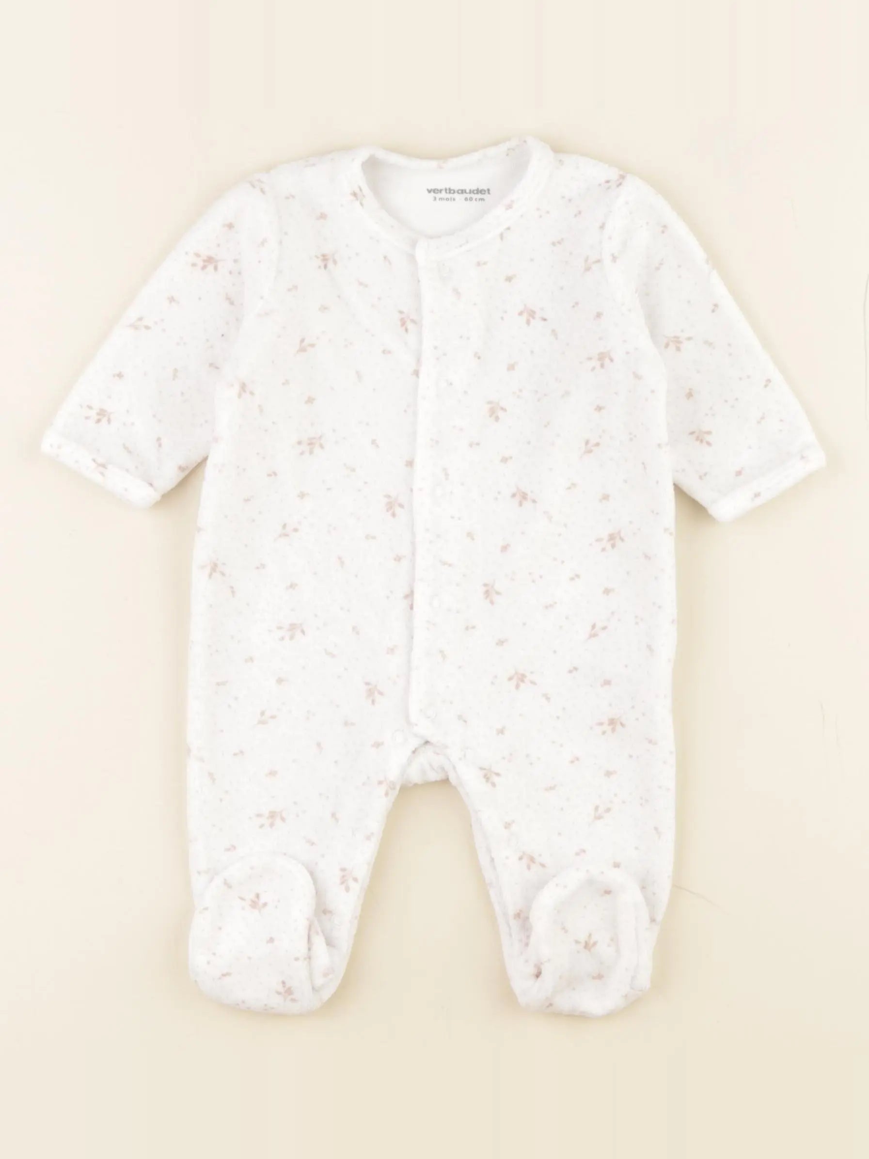 Vertbaudet - pyjama velours blanc, rose - 3 mois