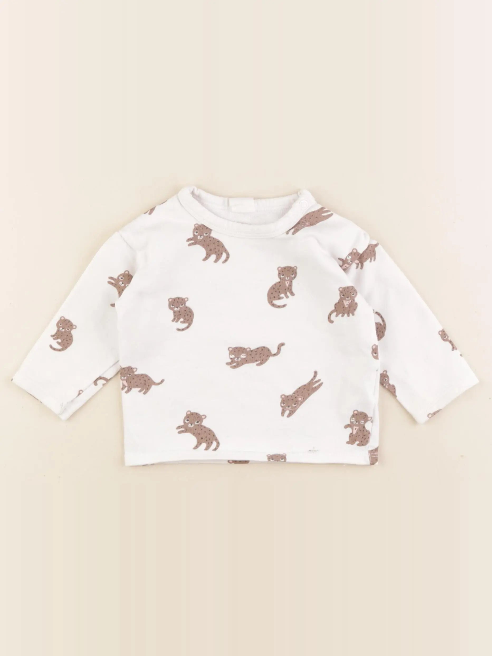 H&M - tee-shirt blanc, marron - 6 mois