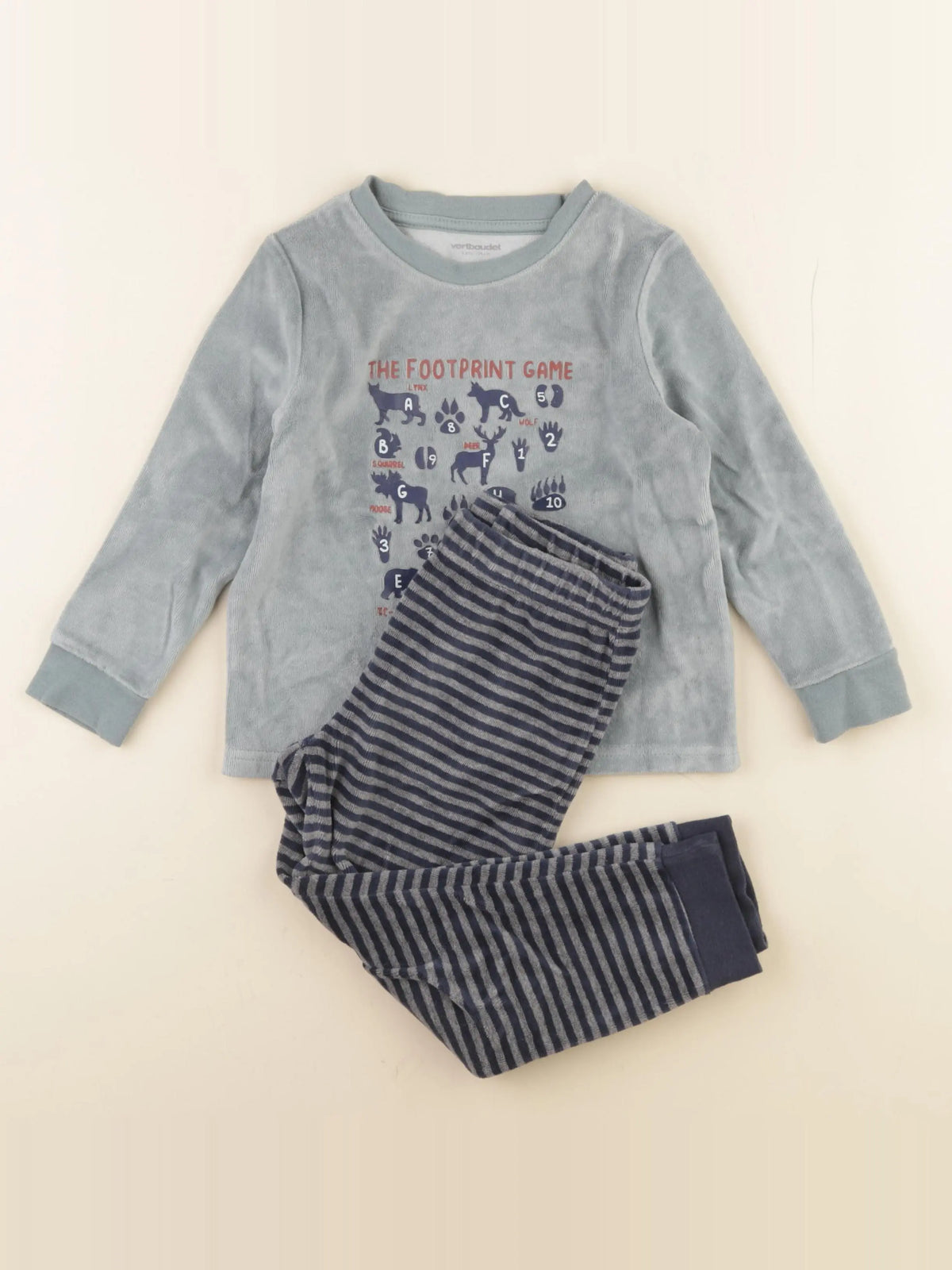 Vertbaudet - pyjama velours vert, bleu - 4 ans