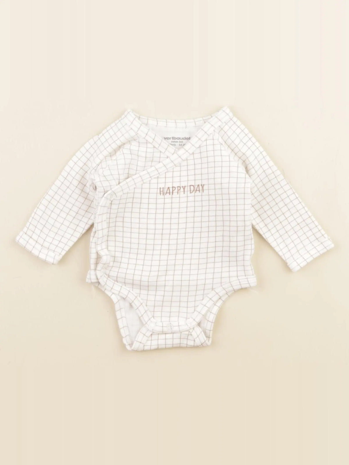 Vertbaudet - body blanc, marron - 1 mois