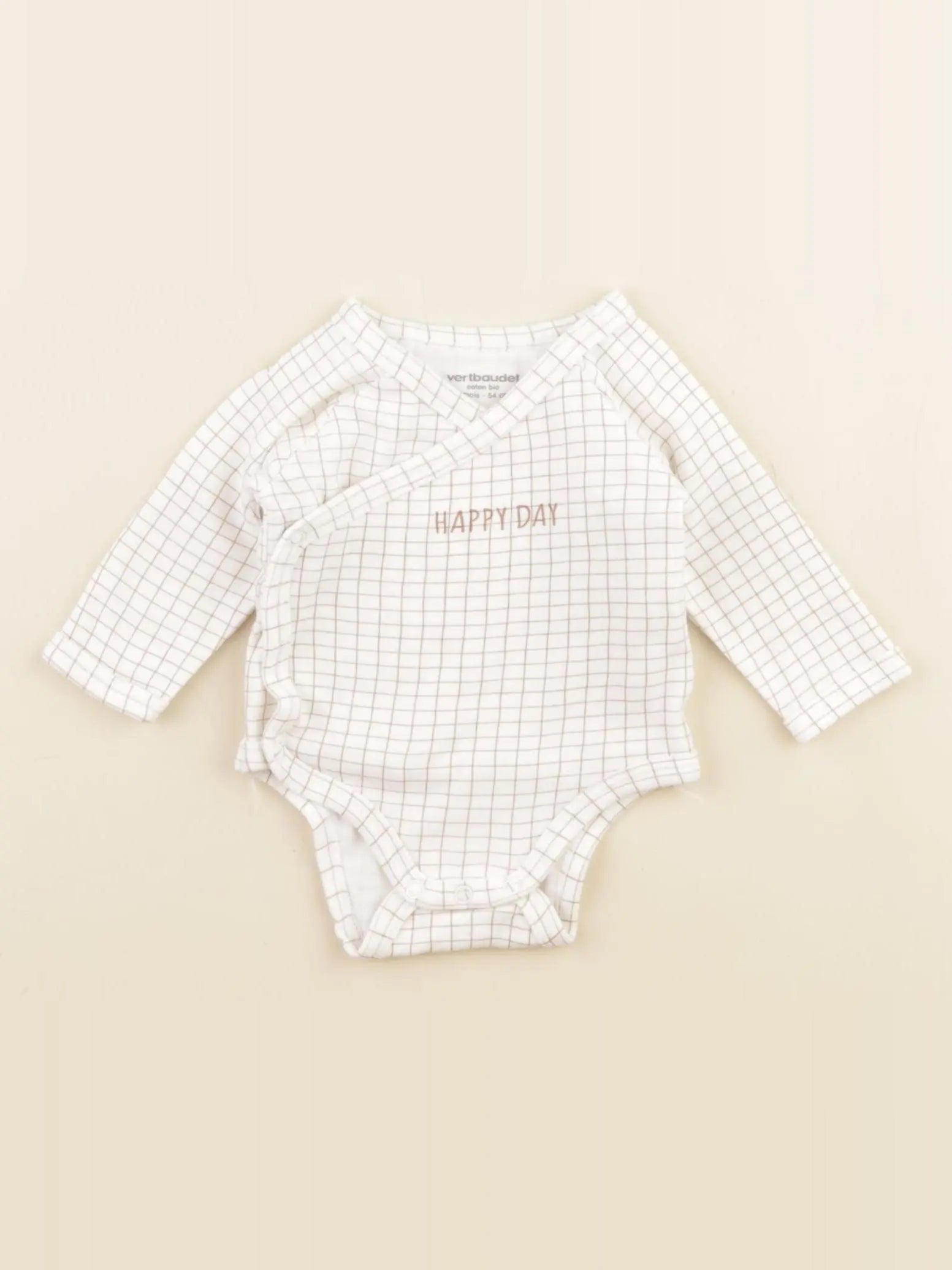 Vertbaudet - body blanc, marron - 1 mois