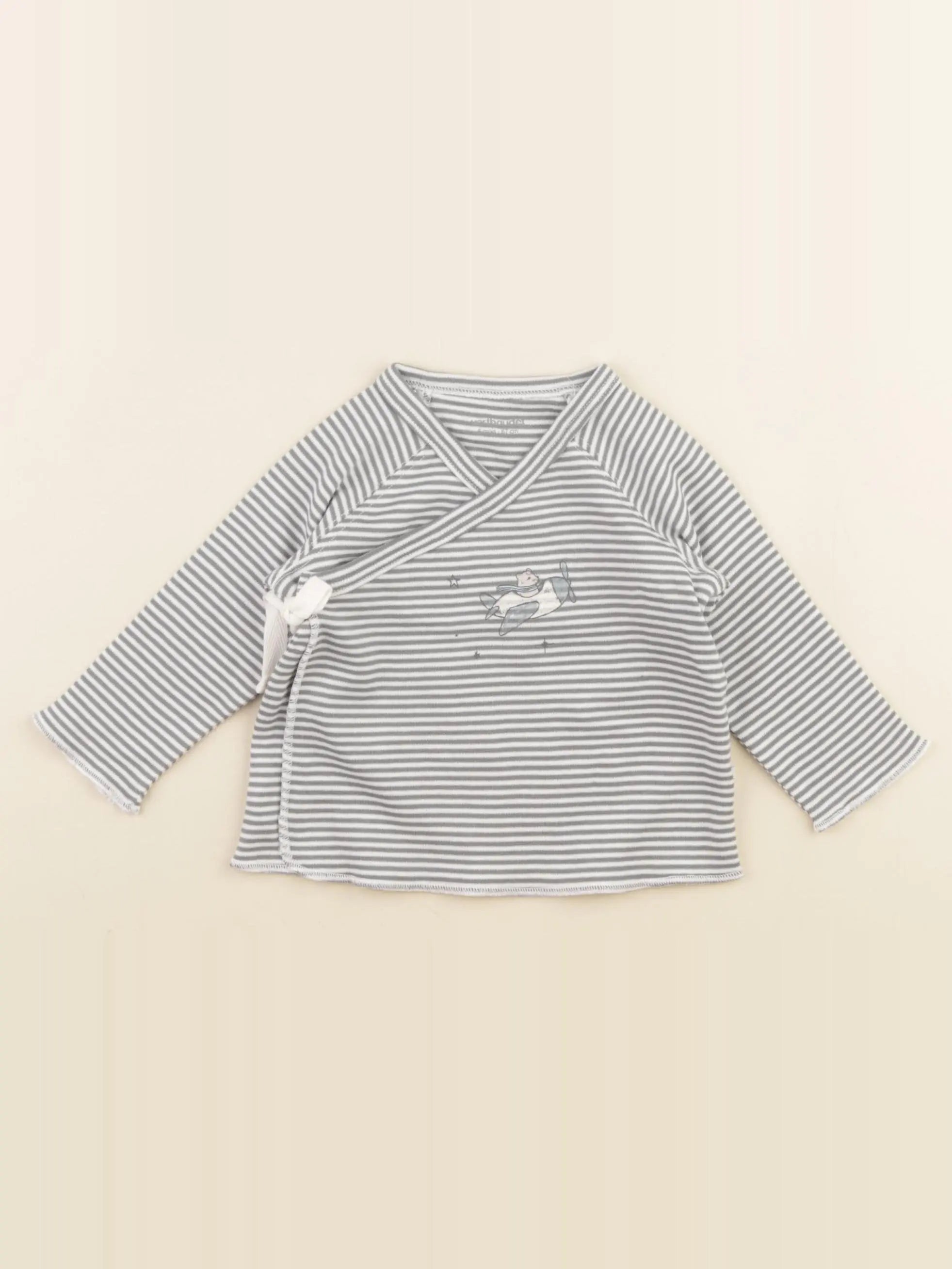 Vertbaudet - tee-shirt blanc, bleu - 6 mois