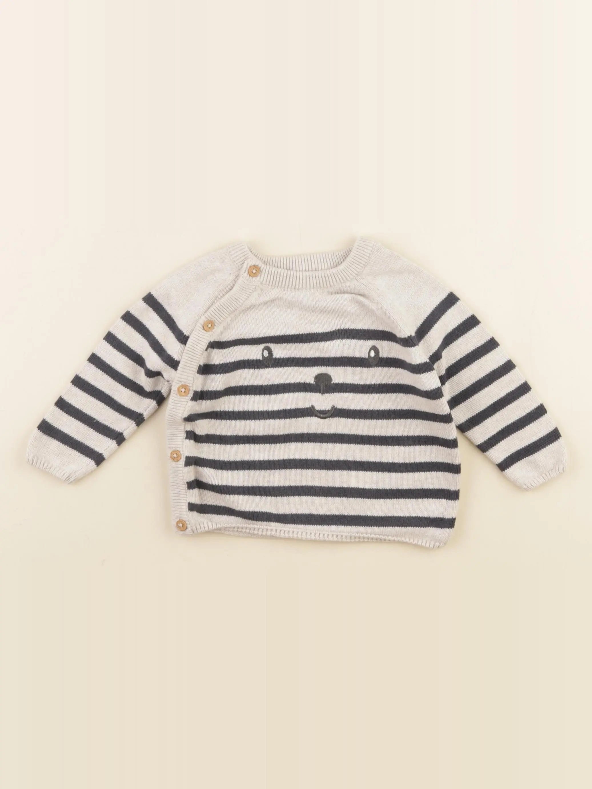 Vertbaudet - pull bleu, beige - 6 mois