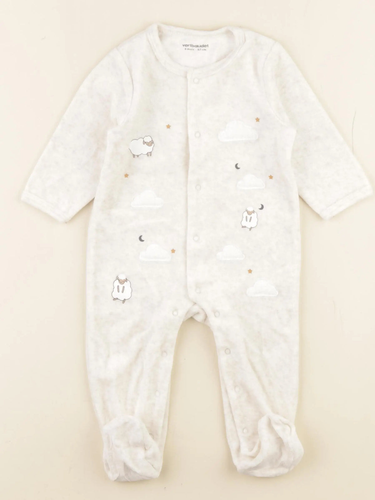 Vertbaudet - pyjama velours beige - 6 mois