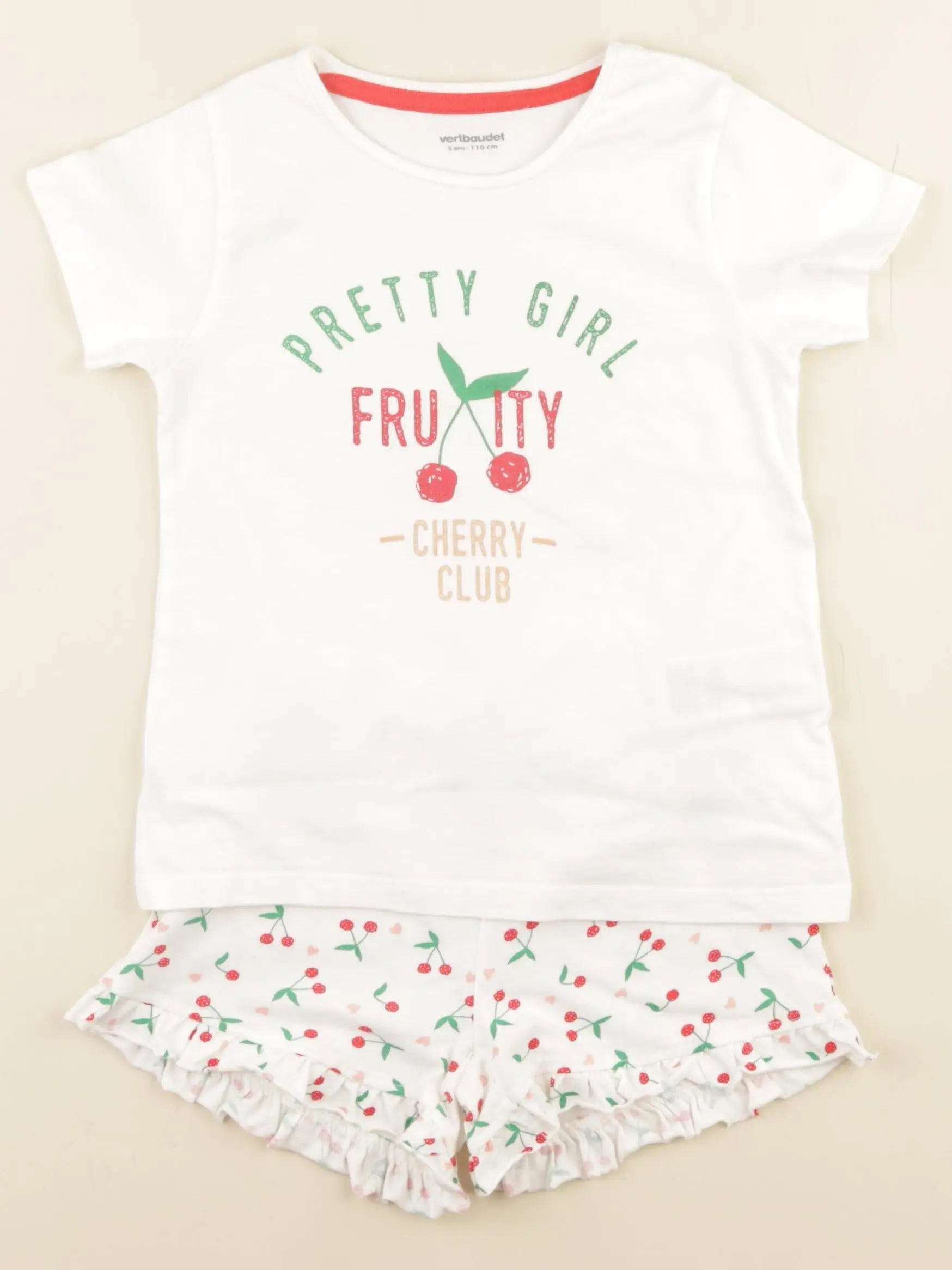 Vertbaudet - pyjama coton blanc, rouge - 5 ans