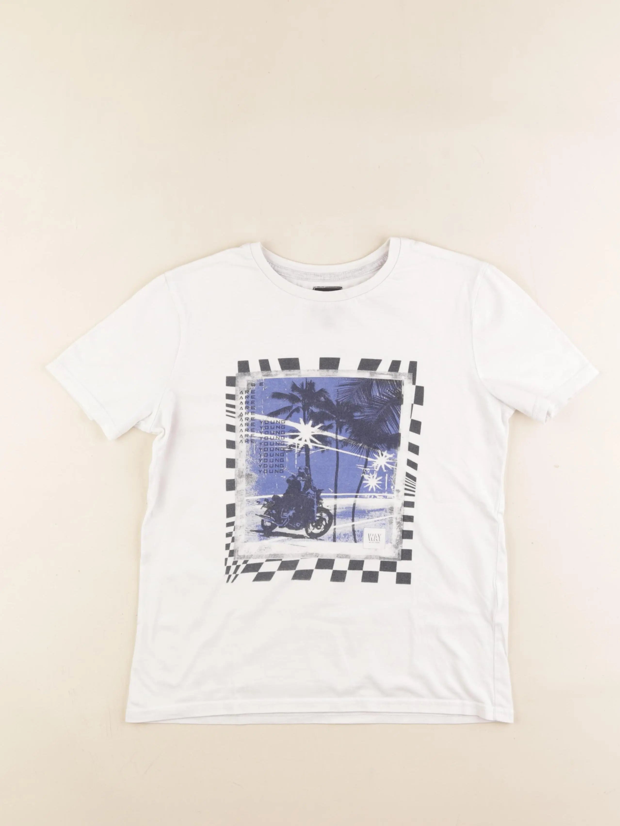 IKKS - tee-shirt blanc, bleu - 10 ans