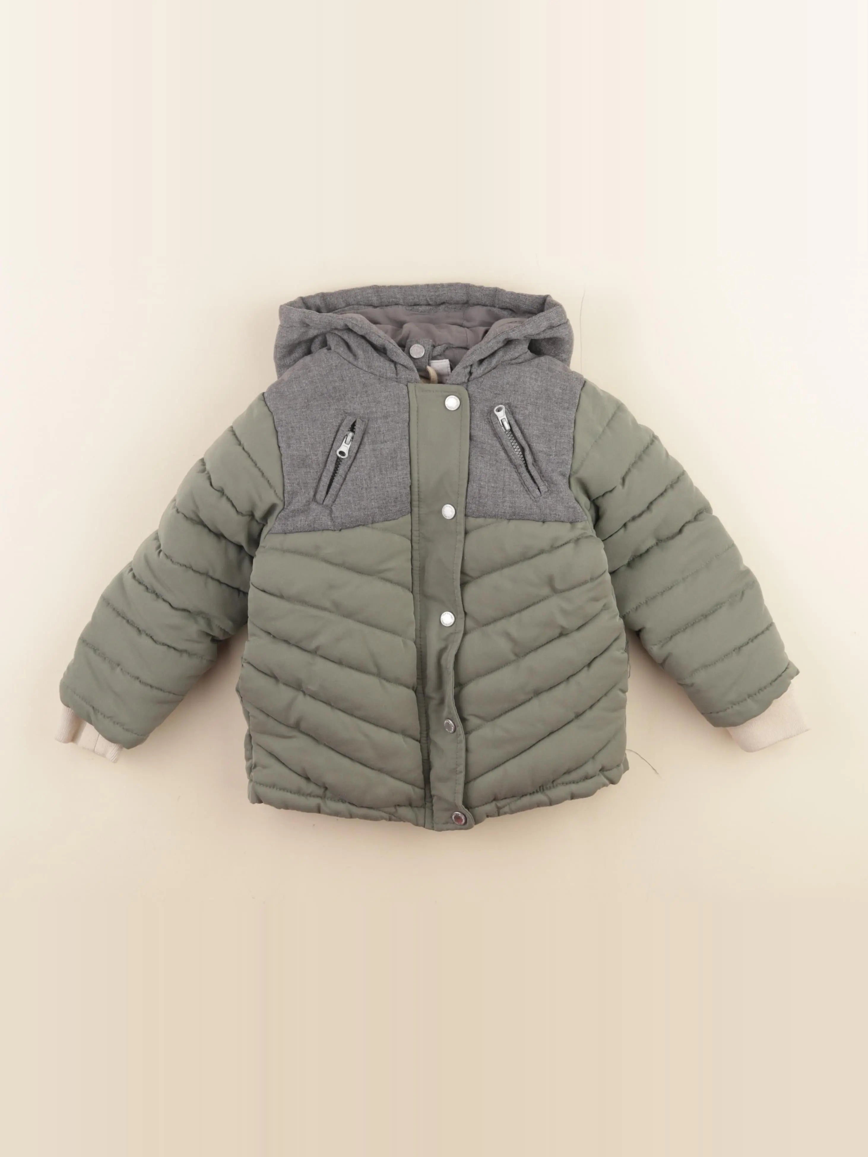 Vertbaudet - manteau doublure amovible vert, gris - 36 mois