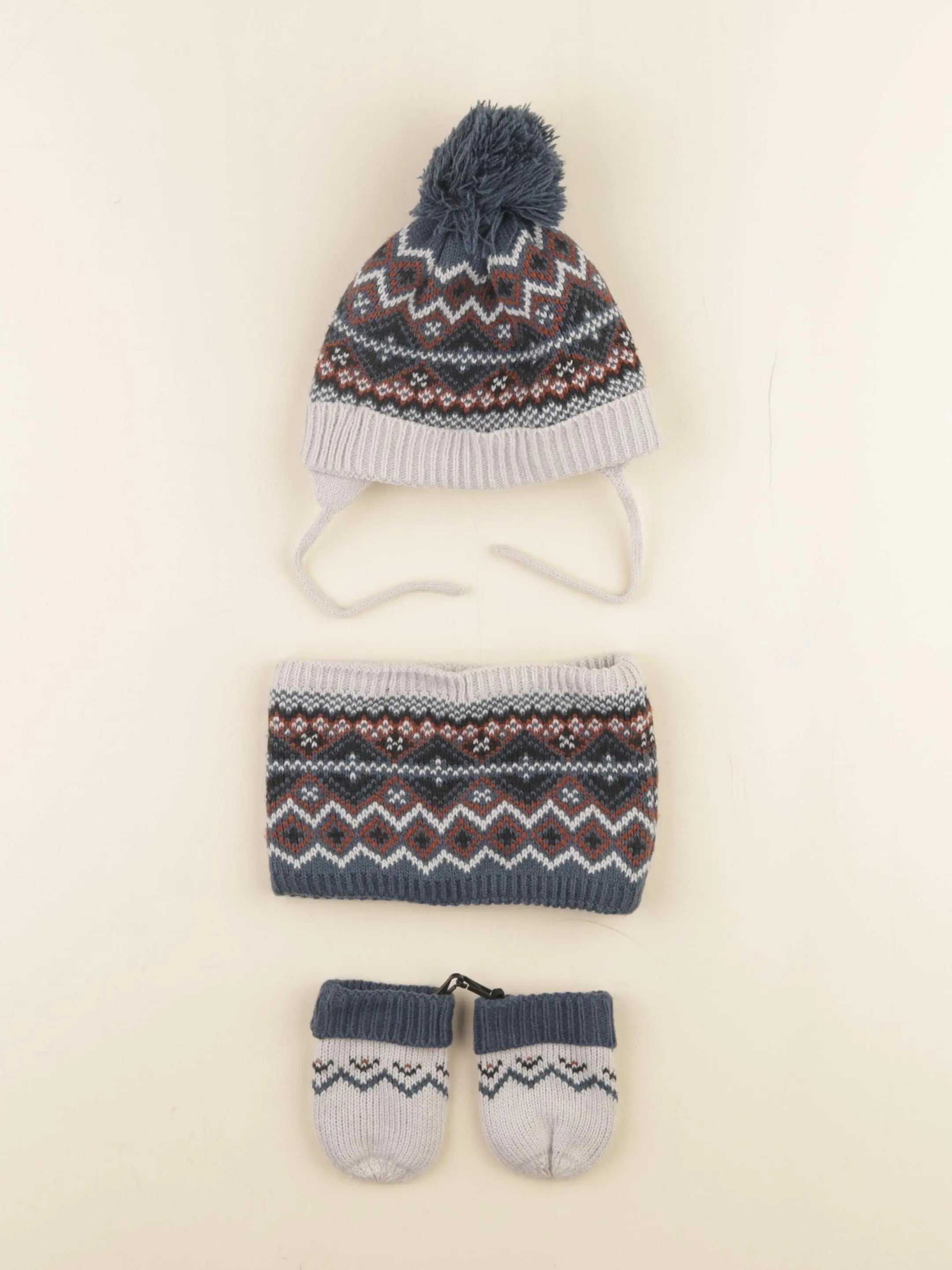Vertbaudet - ensemble bonnet/moufles/tour de cou bleu - 12/18 mois