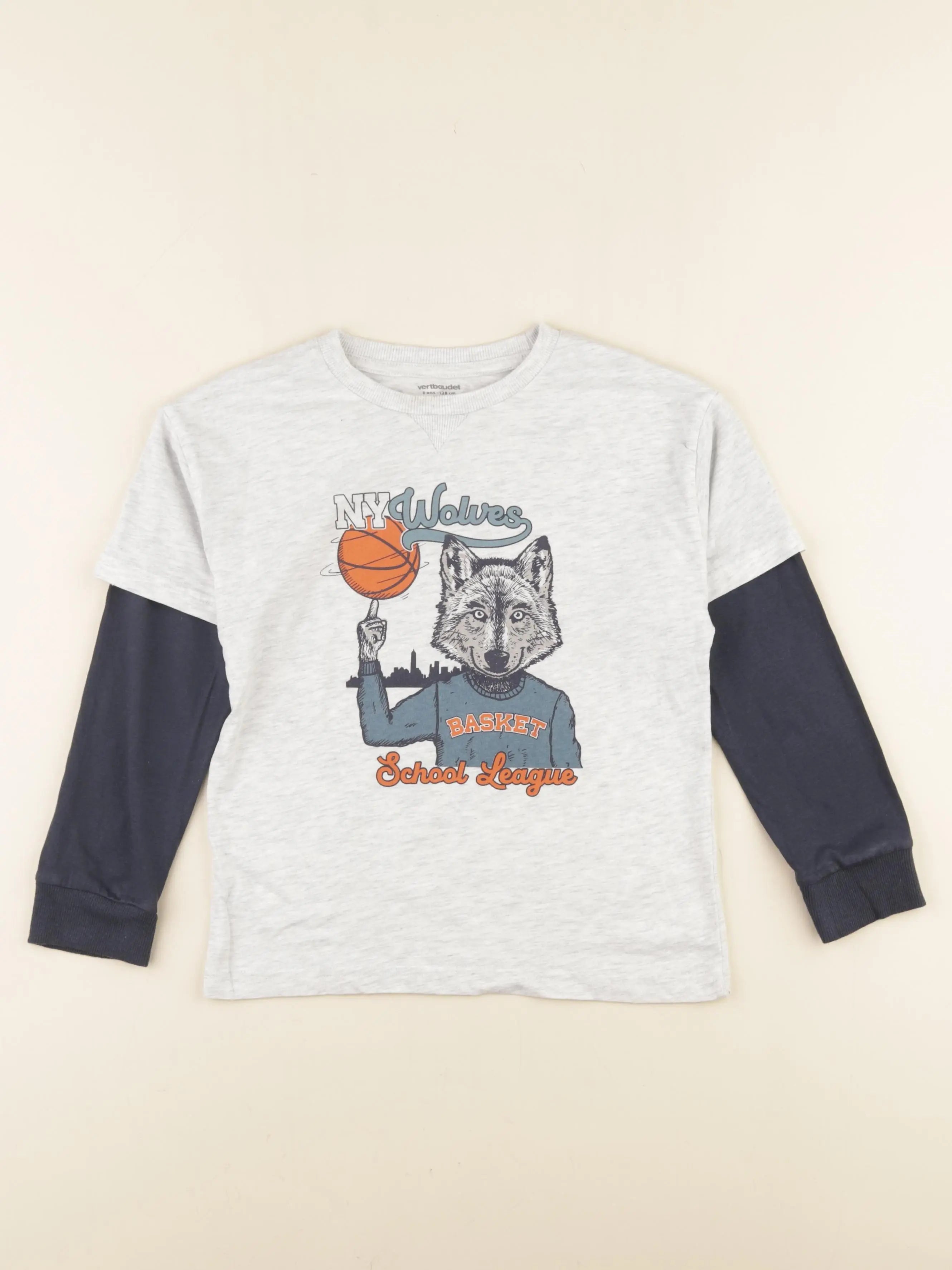 Vertbaudet - tee-shirt gris, bleu - 8 ans