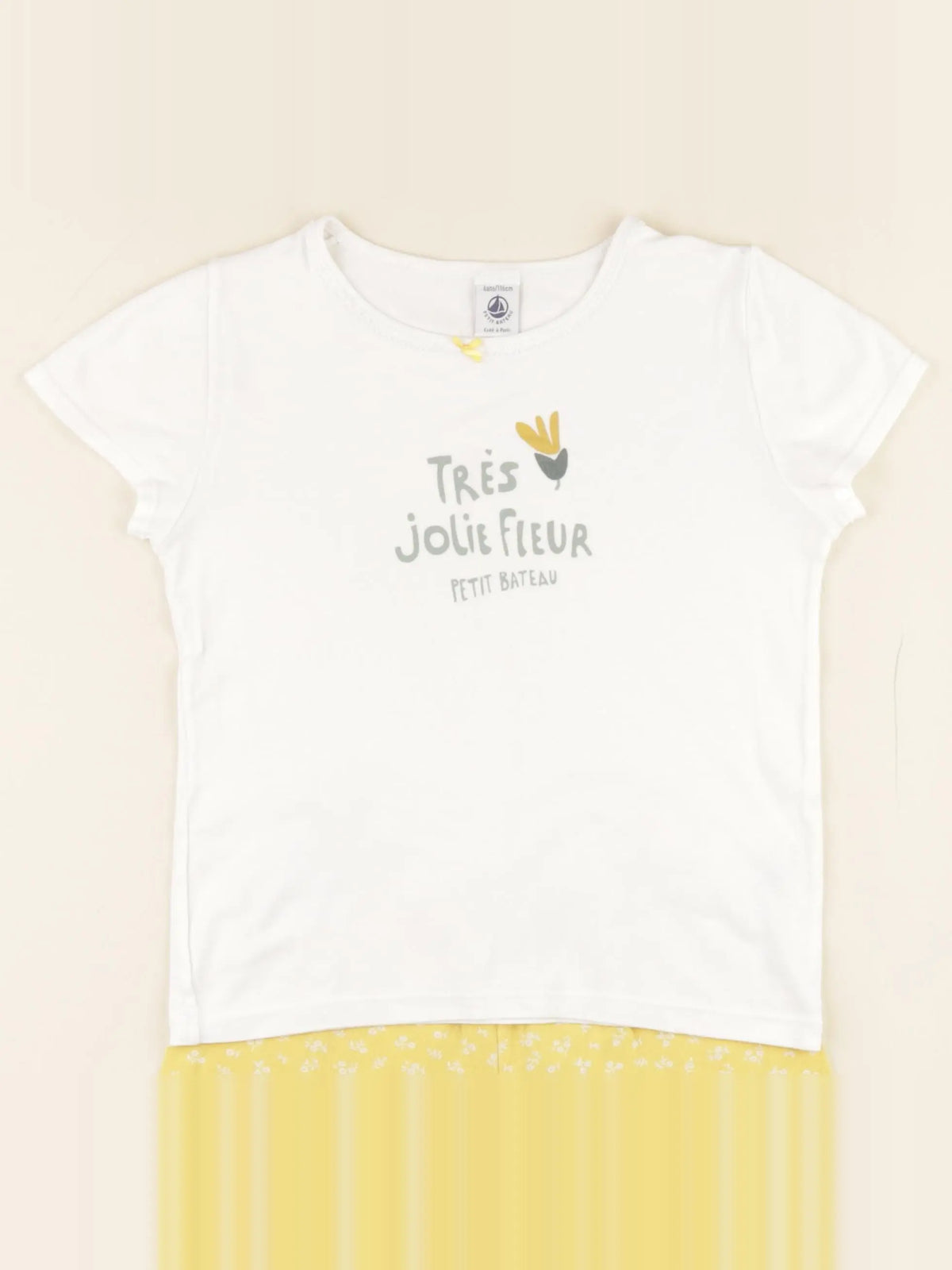 Petit Bateau - pyjama coton blanc, jaune - 6 ans