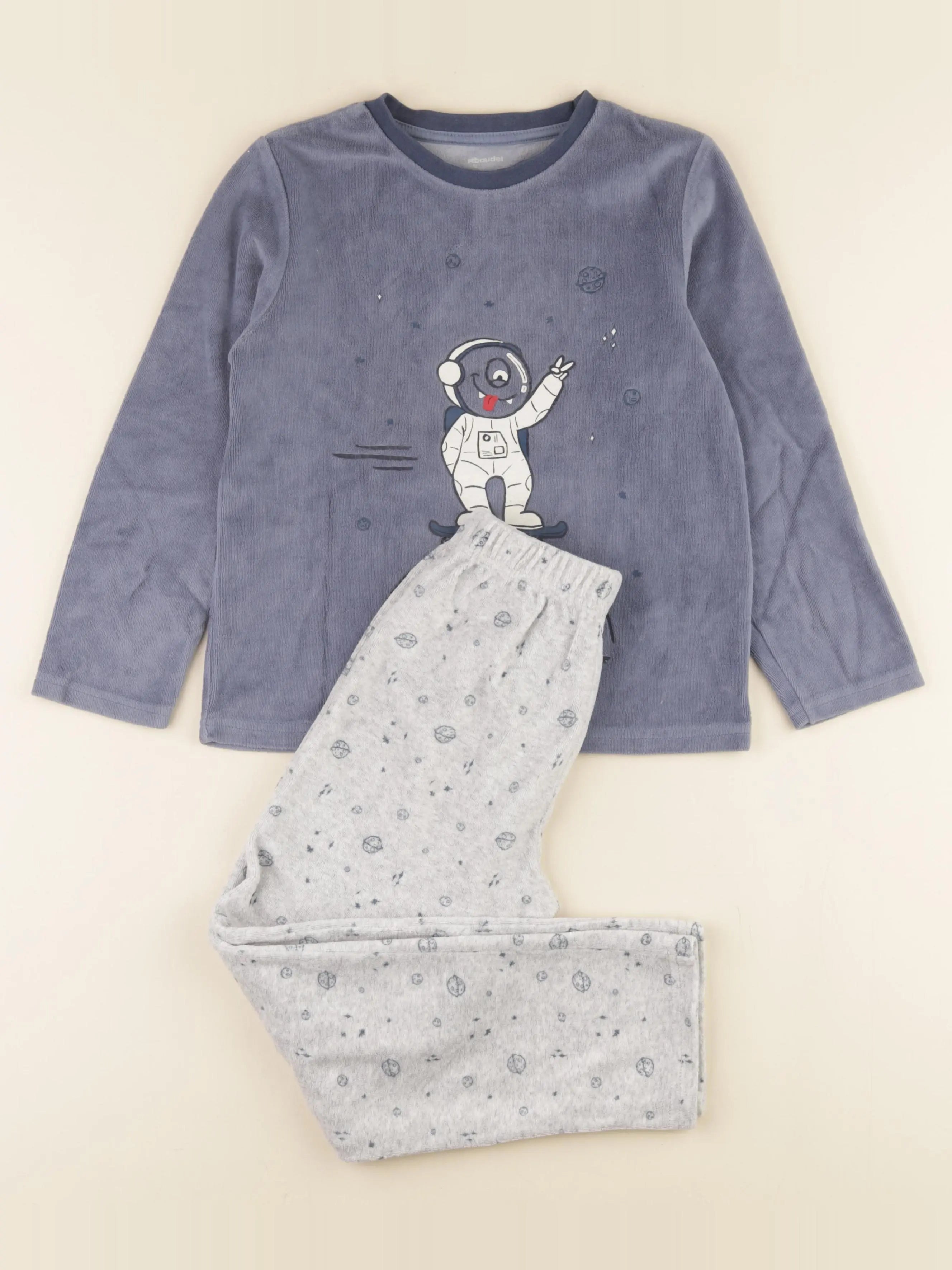 Vertbaudet - pyjama velours bleu, gris - 8 ans