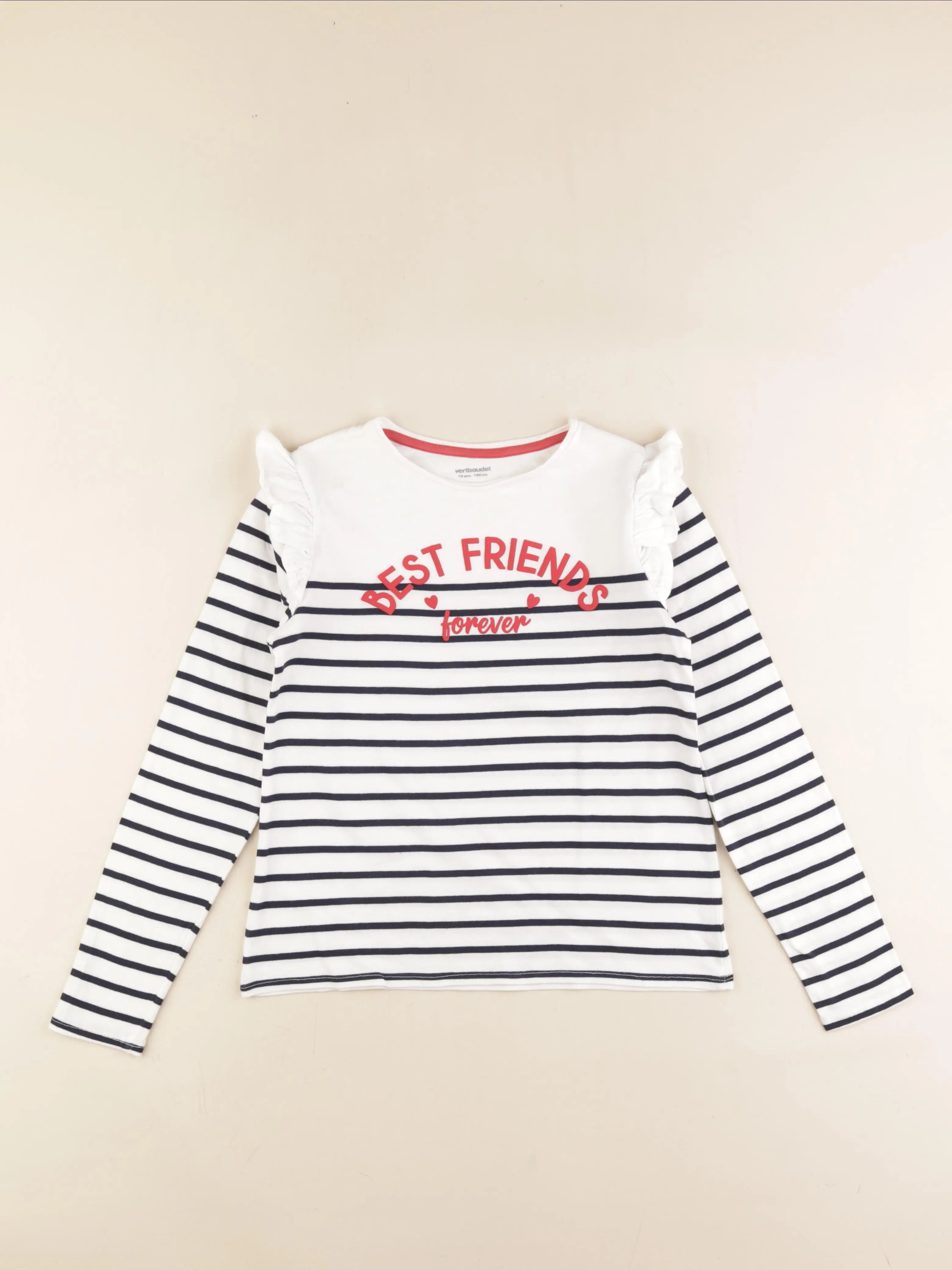 Vertbaudet - tee-shirt blanc, bleu - 10 ans