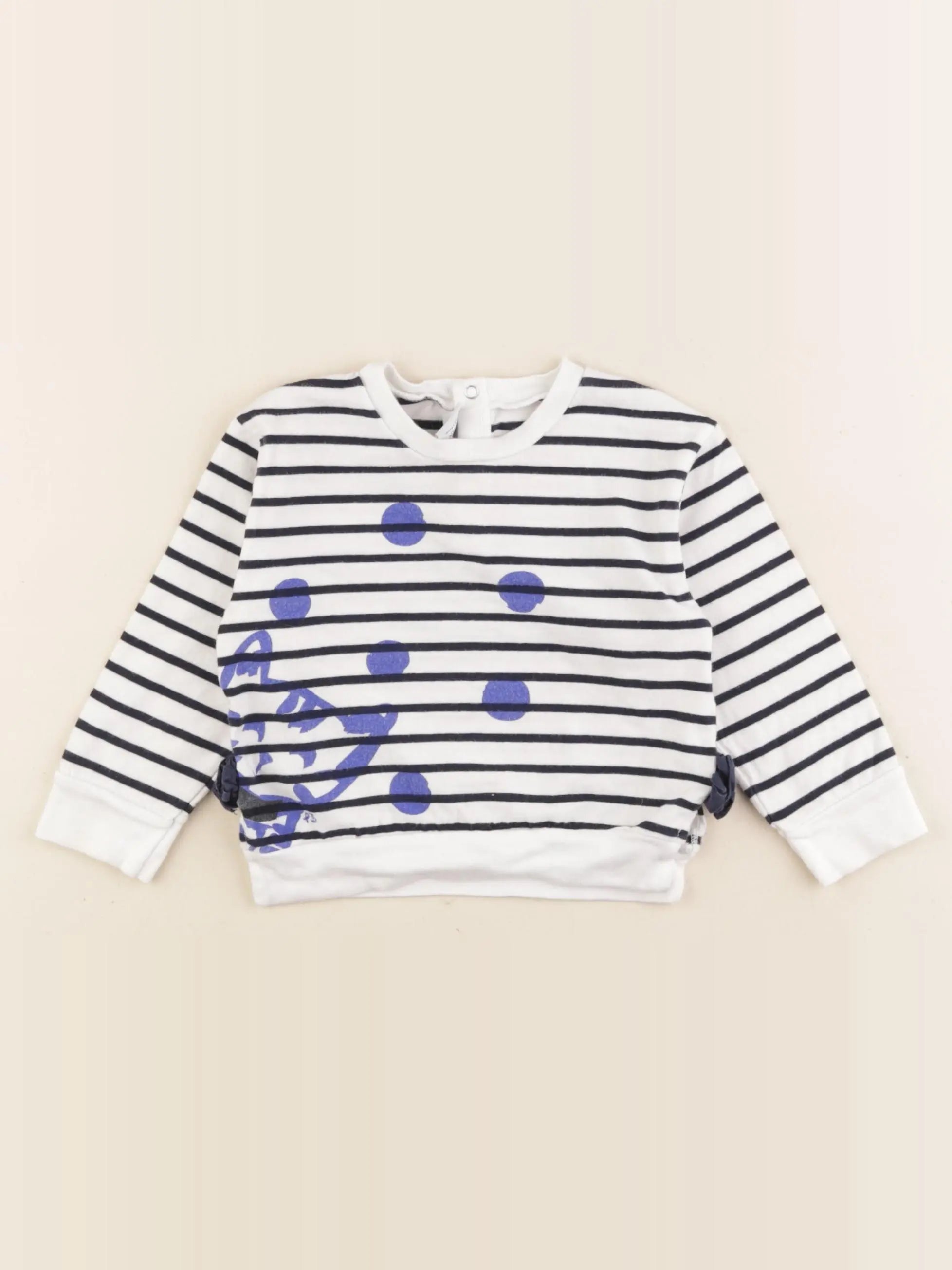 Petit Bateau - tee-shirt blanc, bleu - 12 mois