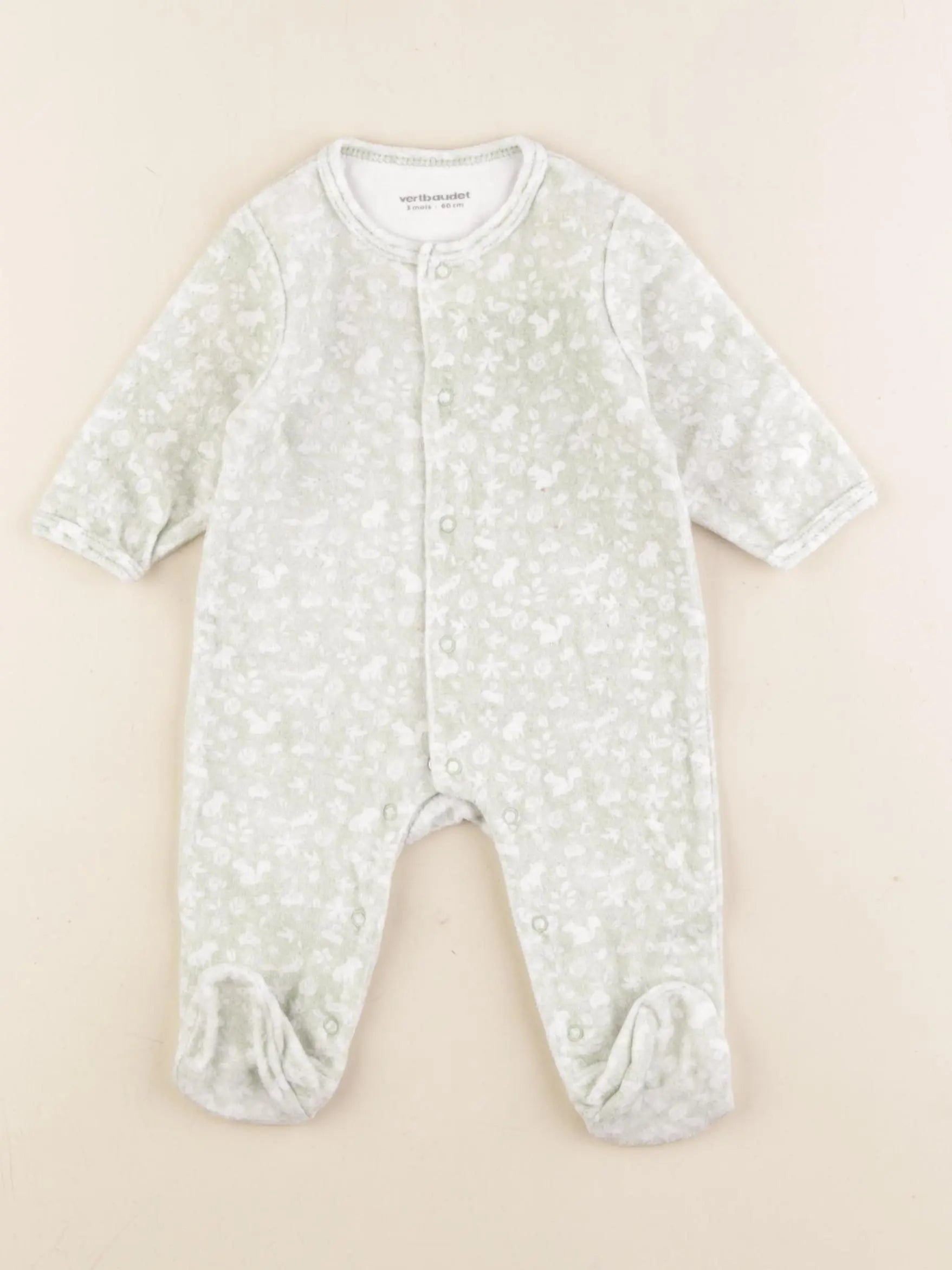 Vertbaudet - pyjama velours blanc, vert - 3 mois
