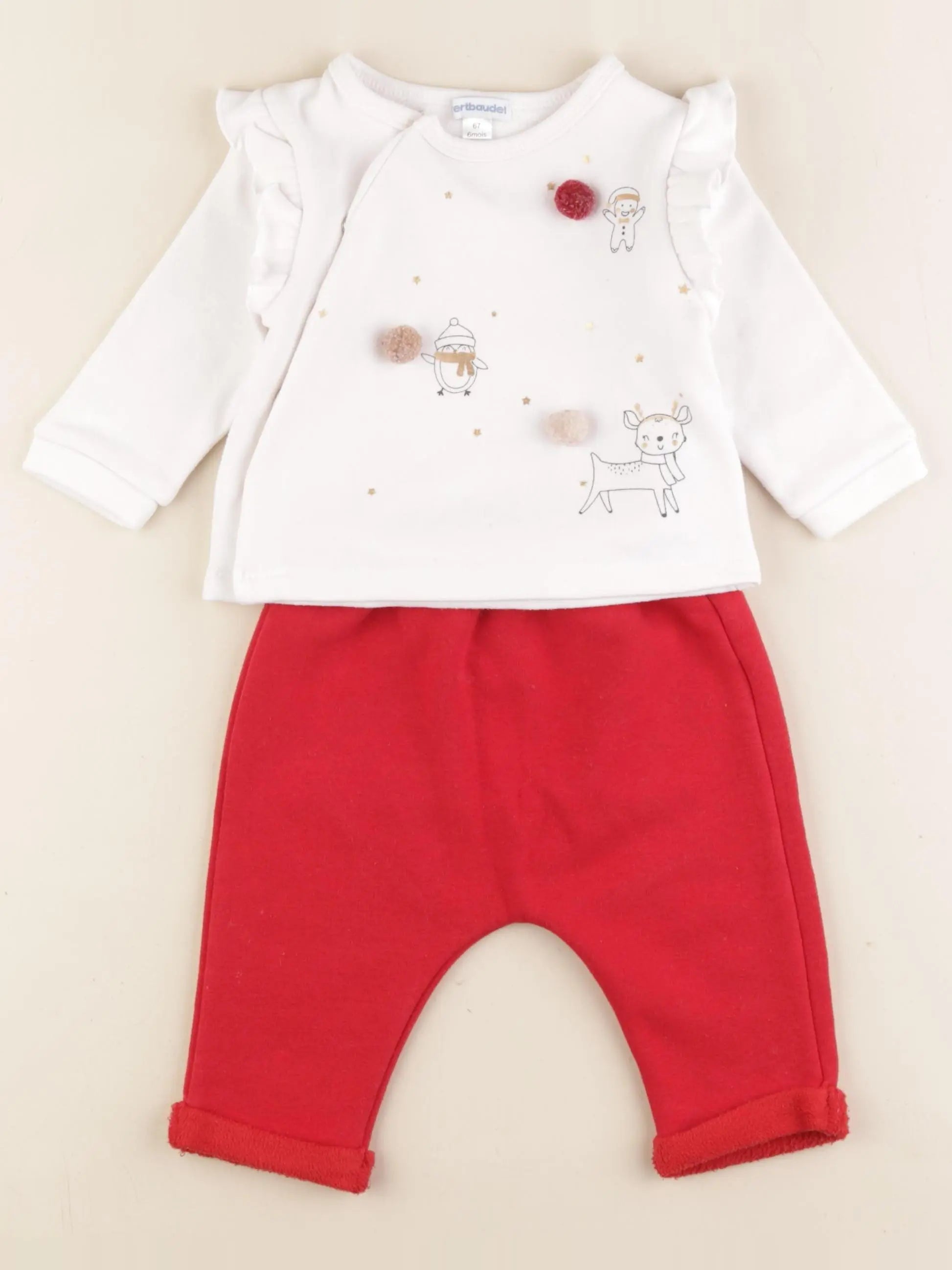 Vertbaudet - ensemble blanc, rouge - 6 mois