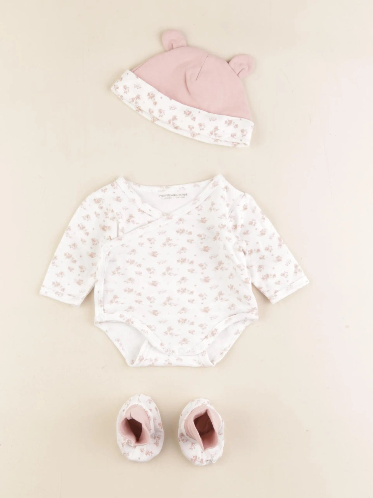 Vertbaudet - ensemble blanc, rose - 1 mois