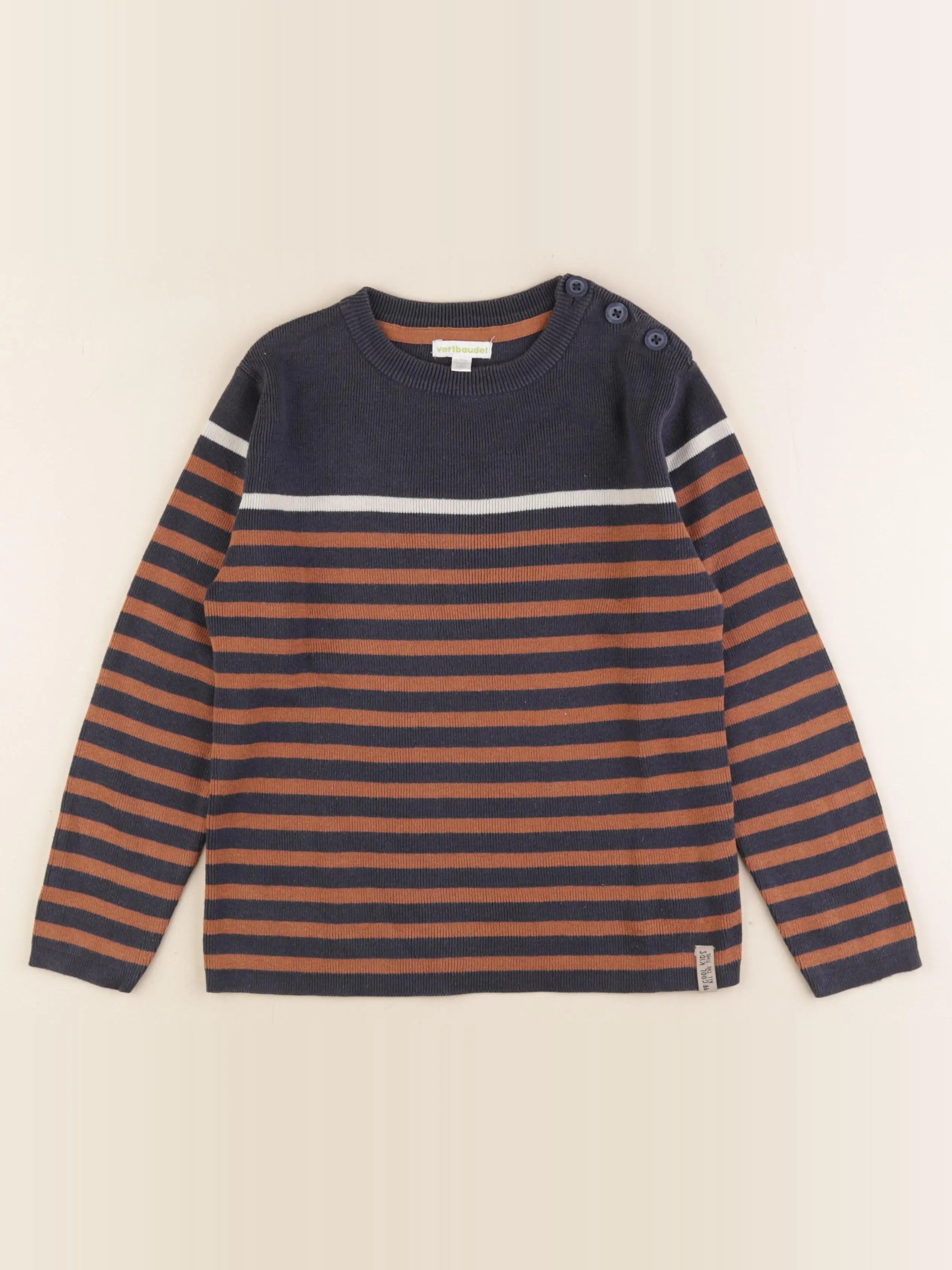Vertbaudet - pull bleu, marron - 8 ans