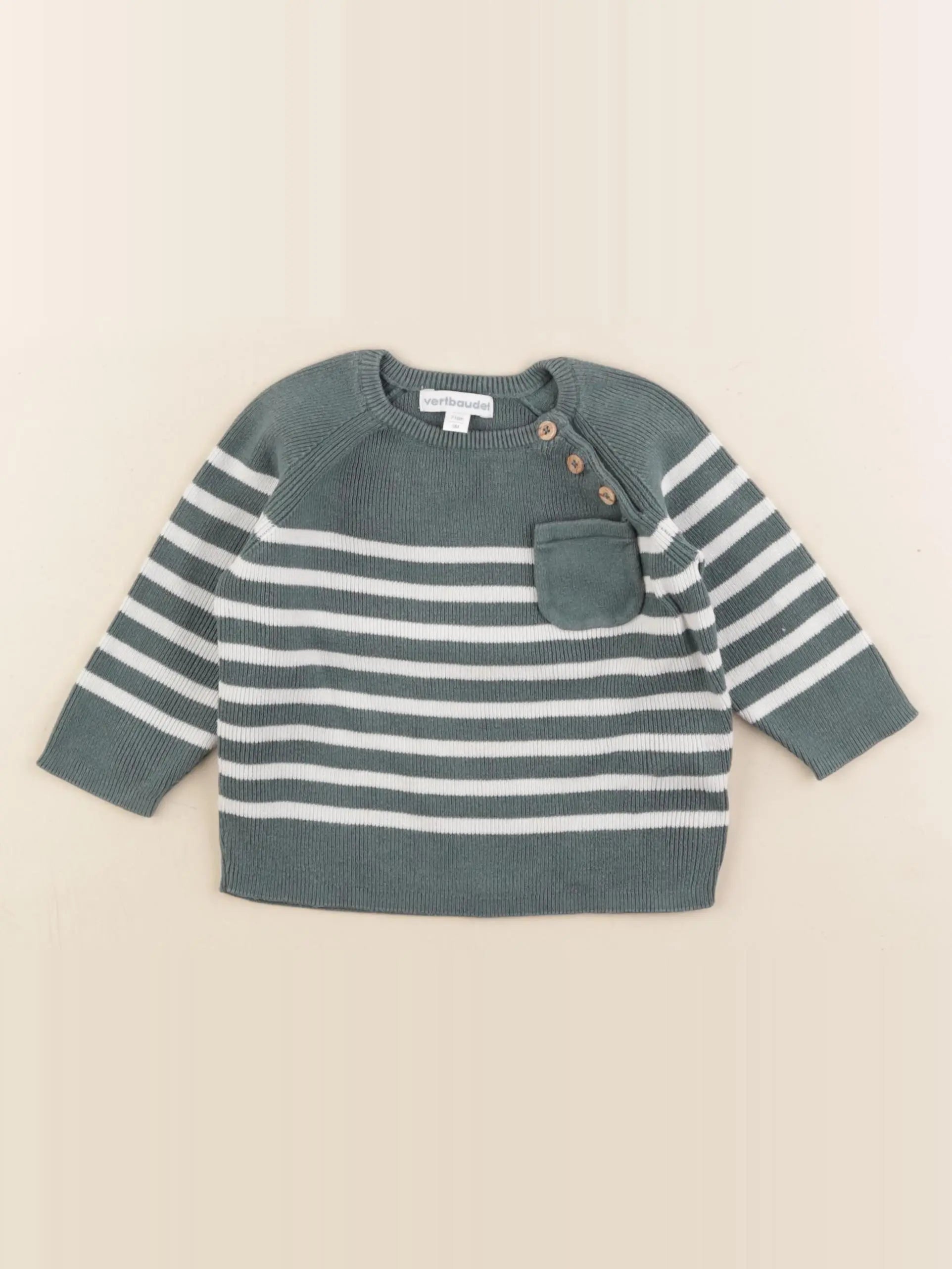 Vertbaudet - pull vert - 9 mois