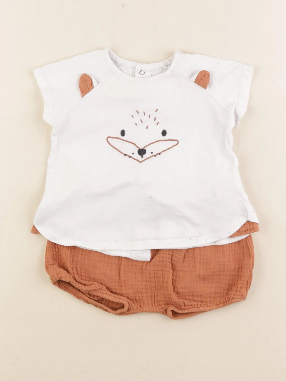 Vertbaudet - ensemble blanc, marron - 18 mois