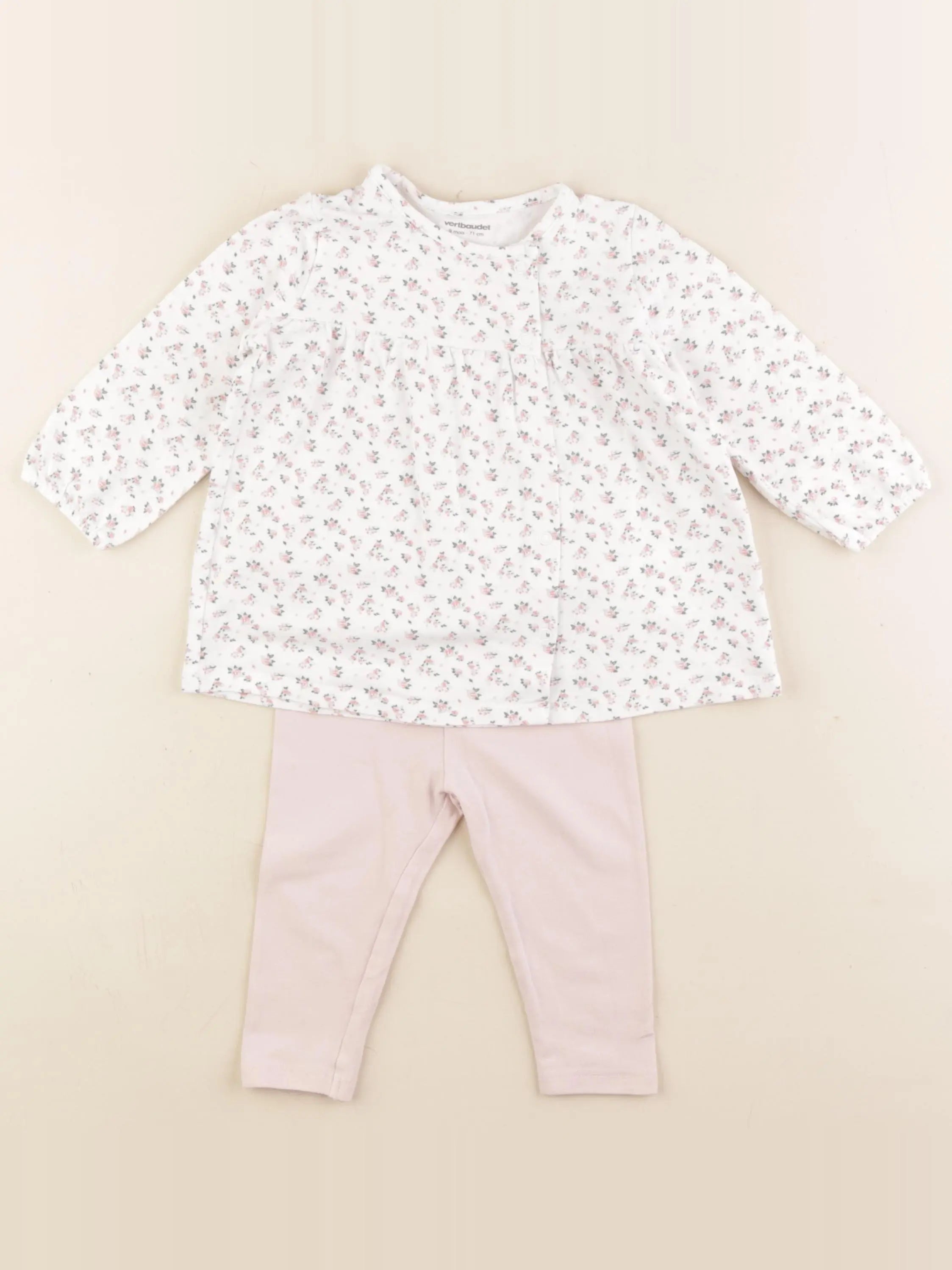 Vertbaudet - pyjama coton blanc, rose - 9 mois