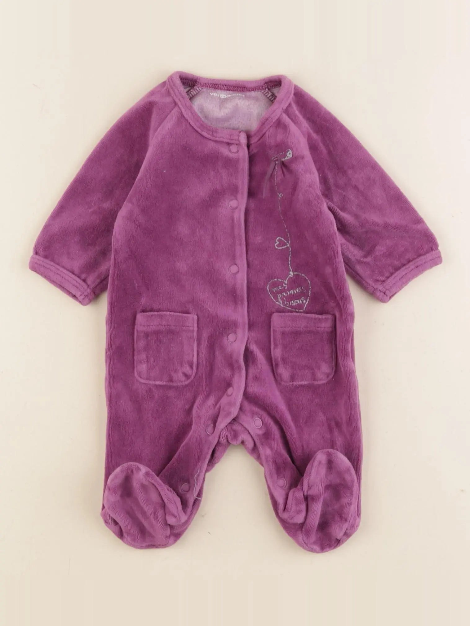 Vertbaudet - pyjama velours violet - 1 mois