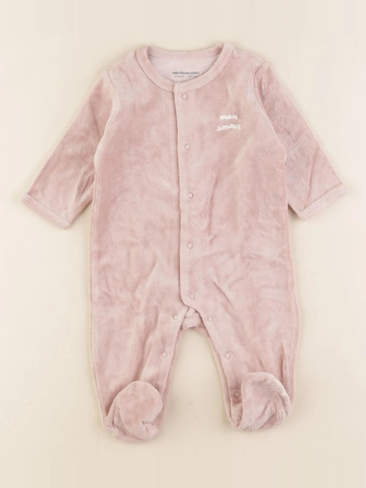 Vertbaudet - pyjama velours rose - 3 mois