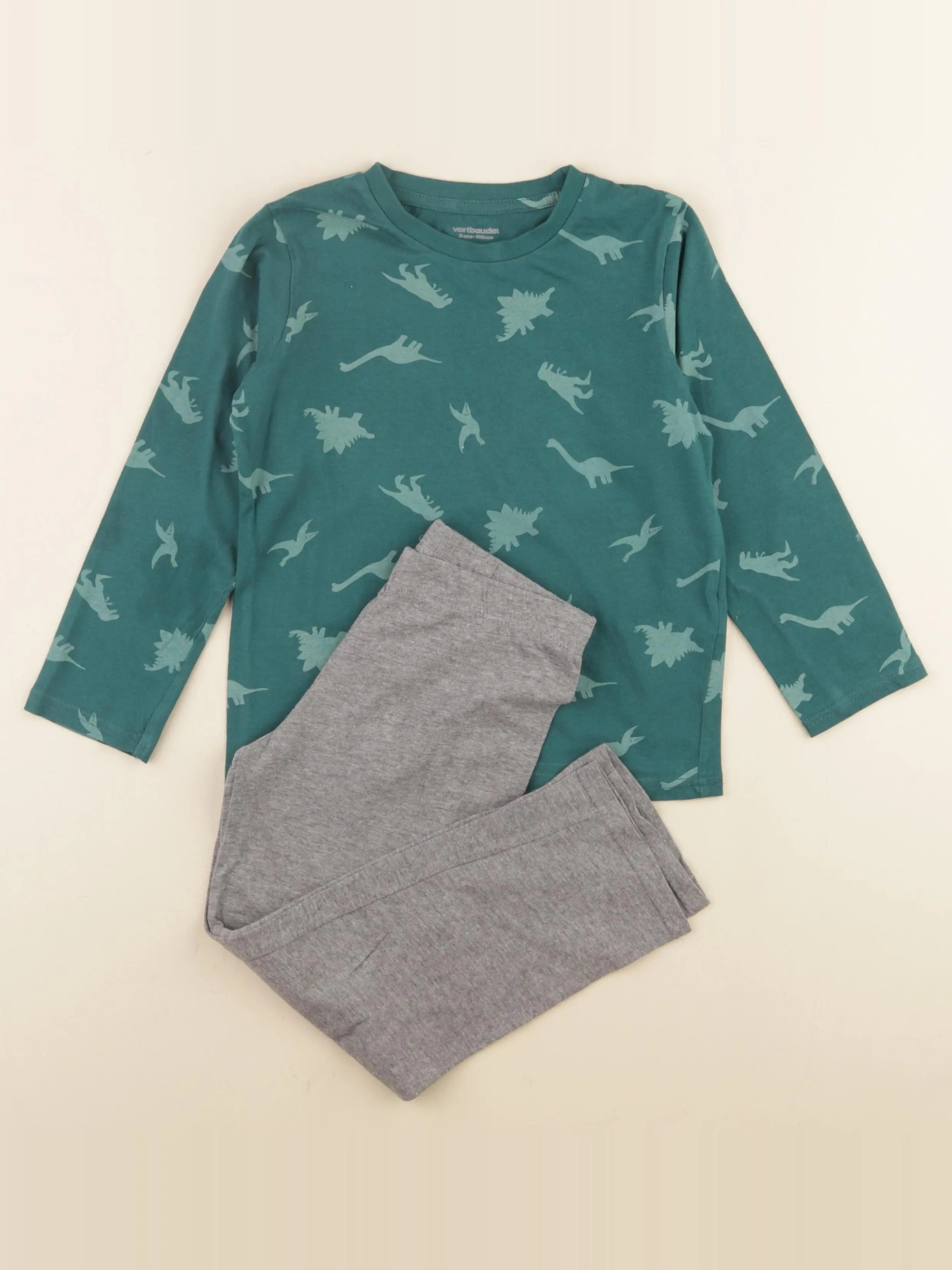 Vertbaudet - pyjama coton vert, gris - 5 ans